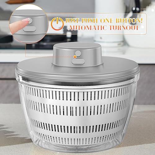 Miniatura 4 de Lavadora secadora de verduras, 4L de gran capacidad, colador de frutas y verduras, hilandero eléctrico USB para ensalada, limpiador y secadora de