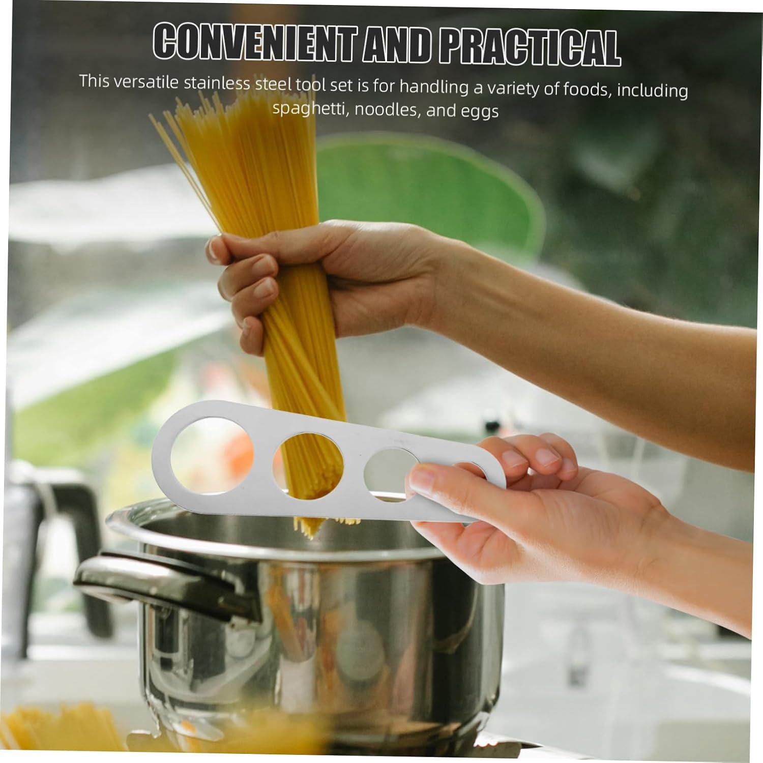 Garneck Stainless Steel Pasta Serving Set Food Tongs and Spaghetti Measure Tool for Accurate Portion Control Versatile Utensils for Noodles Eggs and More