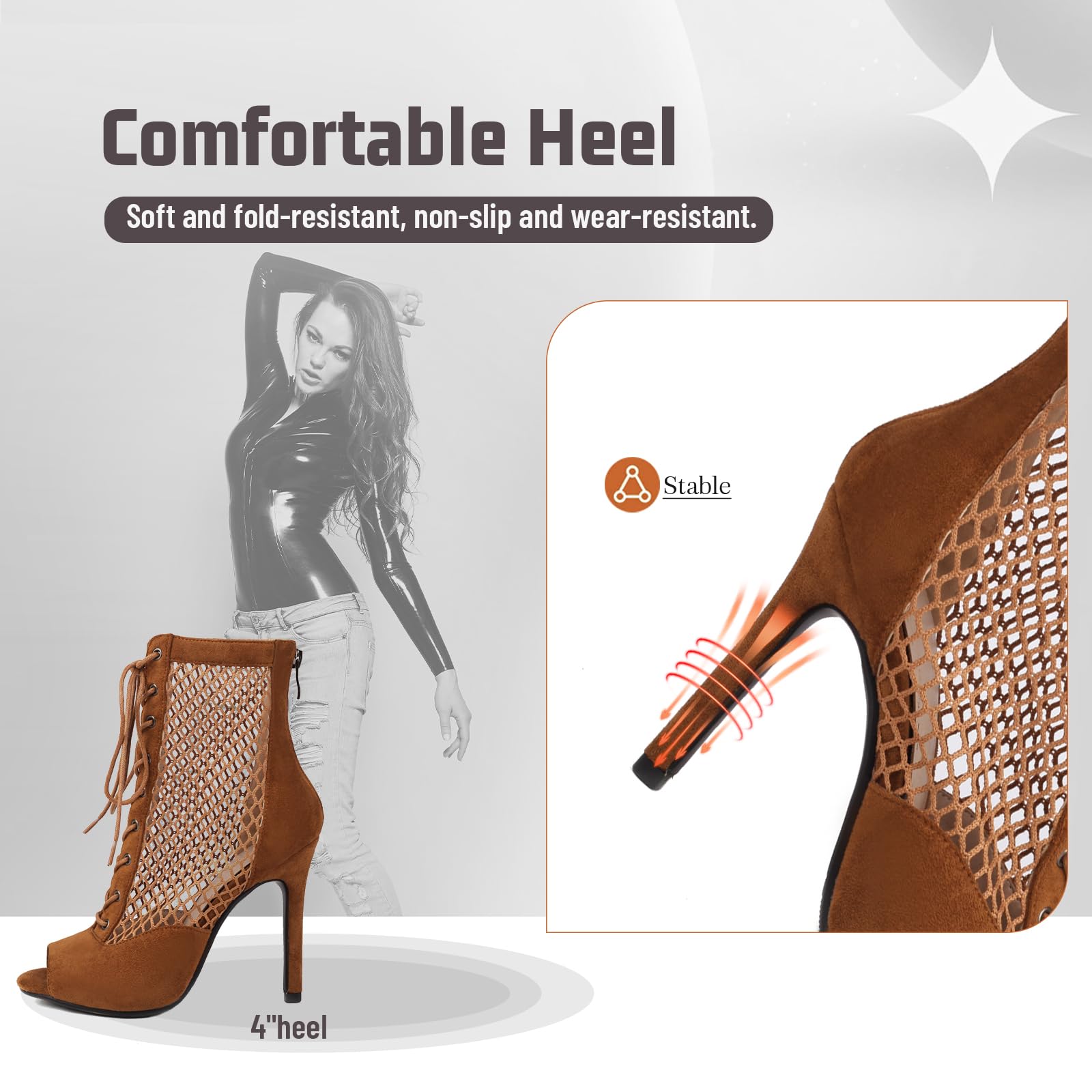 Peep Toe Buty 10 cm Zamszowe Obcasy Siatkowe Buty do tańca łacińskiego Salsa Tango Bachata