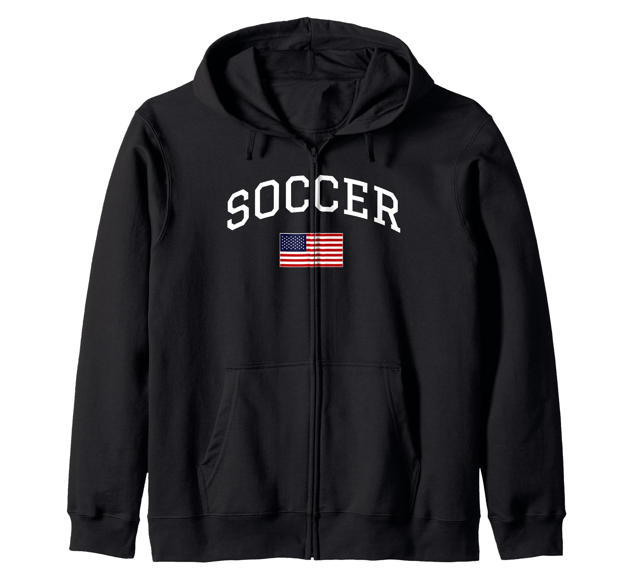 Soccer Text Arch American Flag USA Zip Hoodie, Black