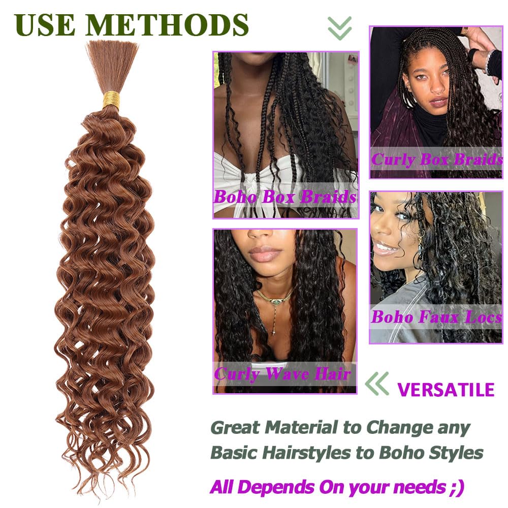 Kachanaa 18 Inch Deep Wave Crochet Hair for Boho Box Braids 2 Bundles Honey Brown 20% Mixed Deep Wave Human Hair for Braiding Goddess Braids /30# - Image 4