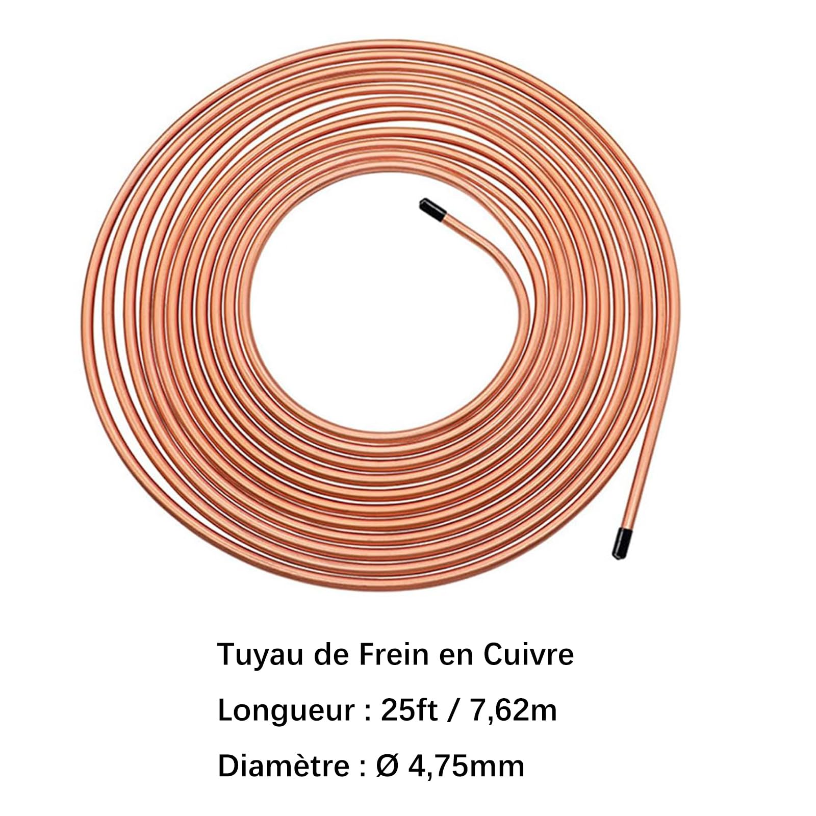 Tuyau de Frein en Cuivre 3/16" 25ft/7,62m Ø4,75mm，Kit de Conduite Générale de Frein Replacement，Auto Tube Tuyau de Carburant et Frein pour Automobile，16 Raccords Inclus，Conduite de Rechang