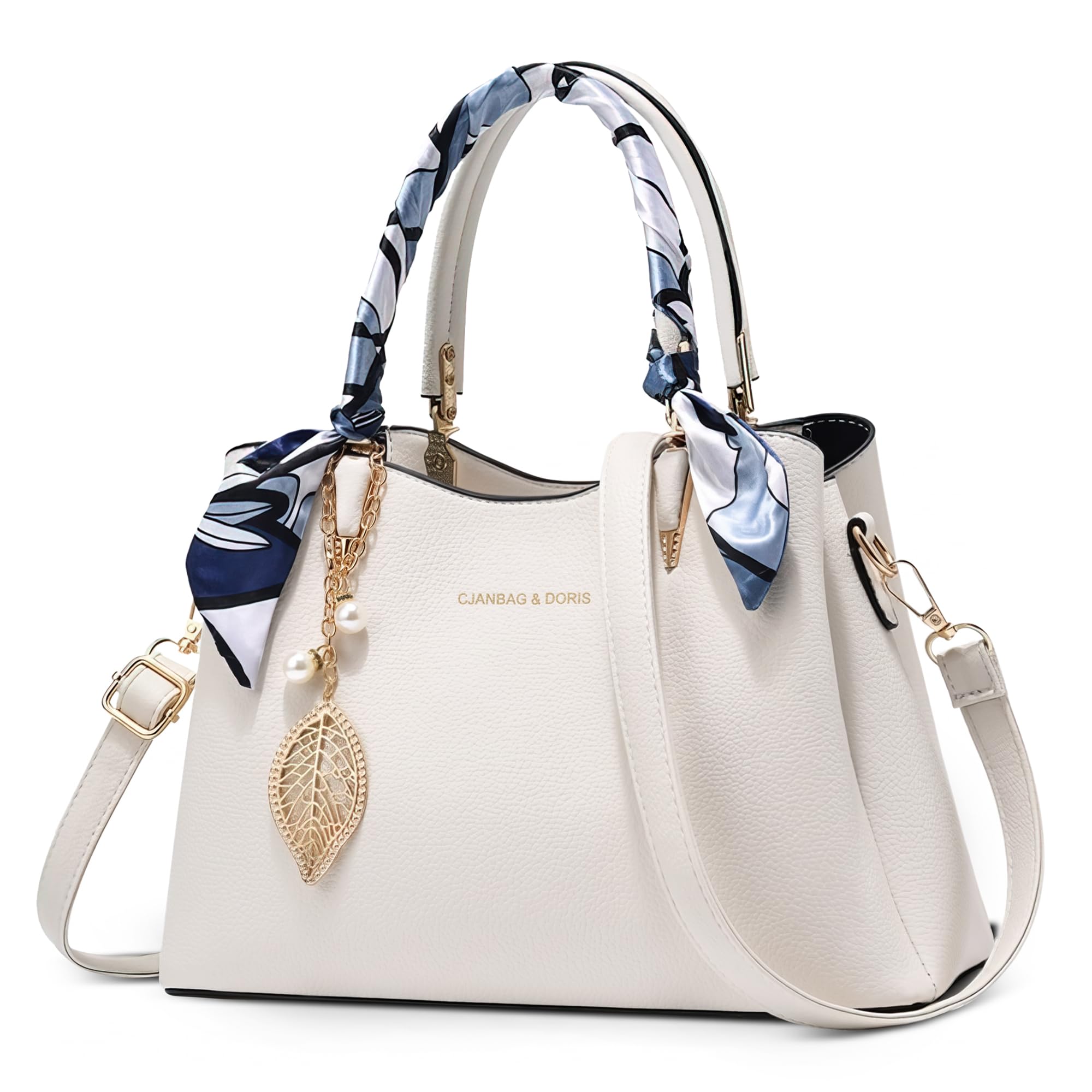 Borsa Donna Borsa a Mano con Squisito Ciondolo Elegante Borsetta Tracolla Pelle PU Borse a Spalla per Festa Shopping Viaggio Bianco