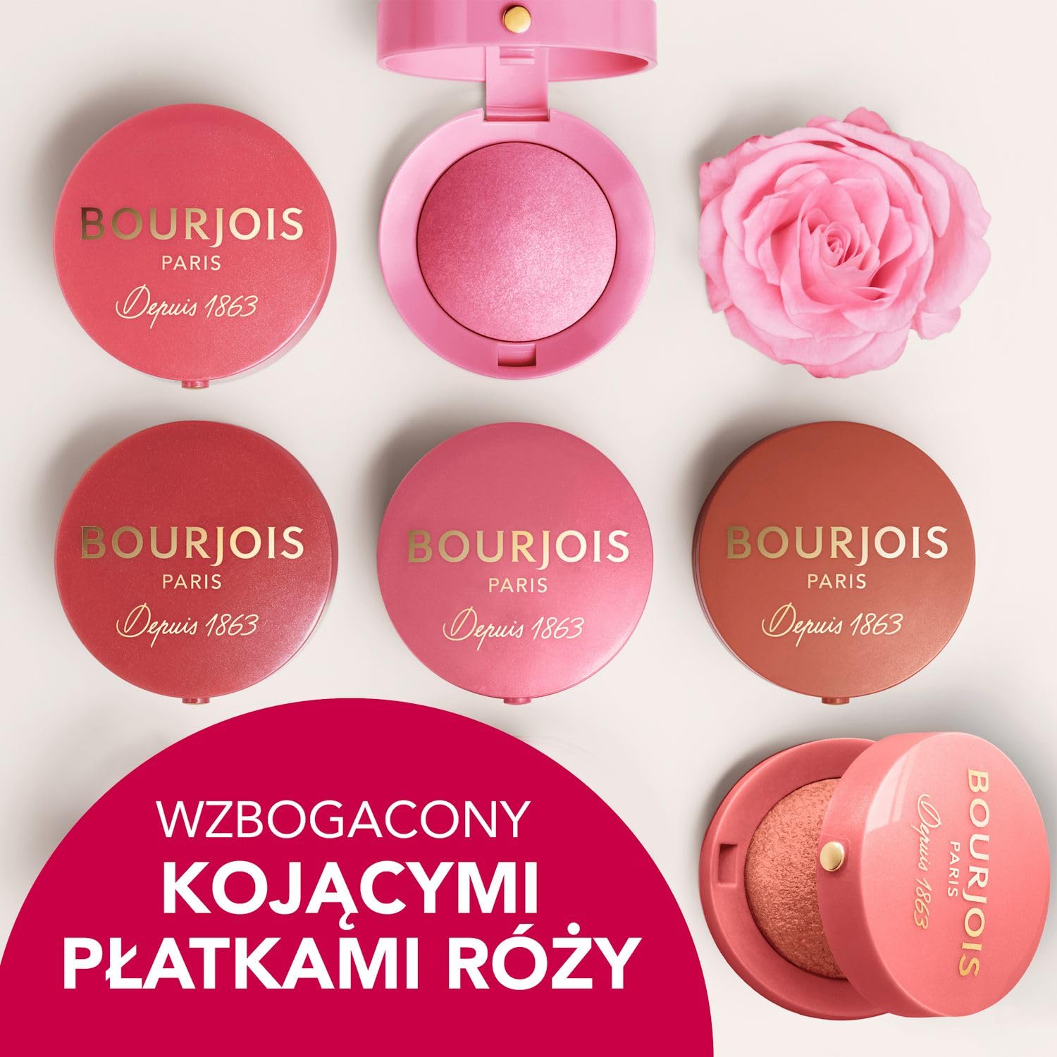 Bourjois Little Round Pot trwały róż do policzków z lusterkiem i pędzelkiem nr 34 Rose d'Or, 2,5g