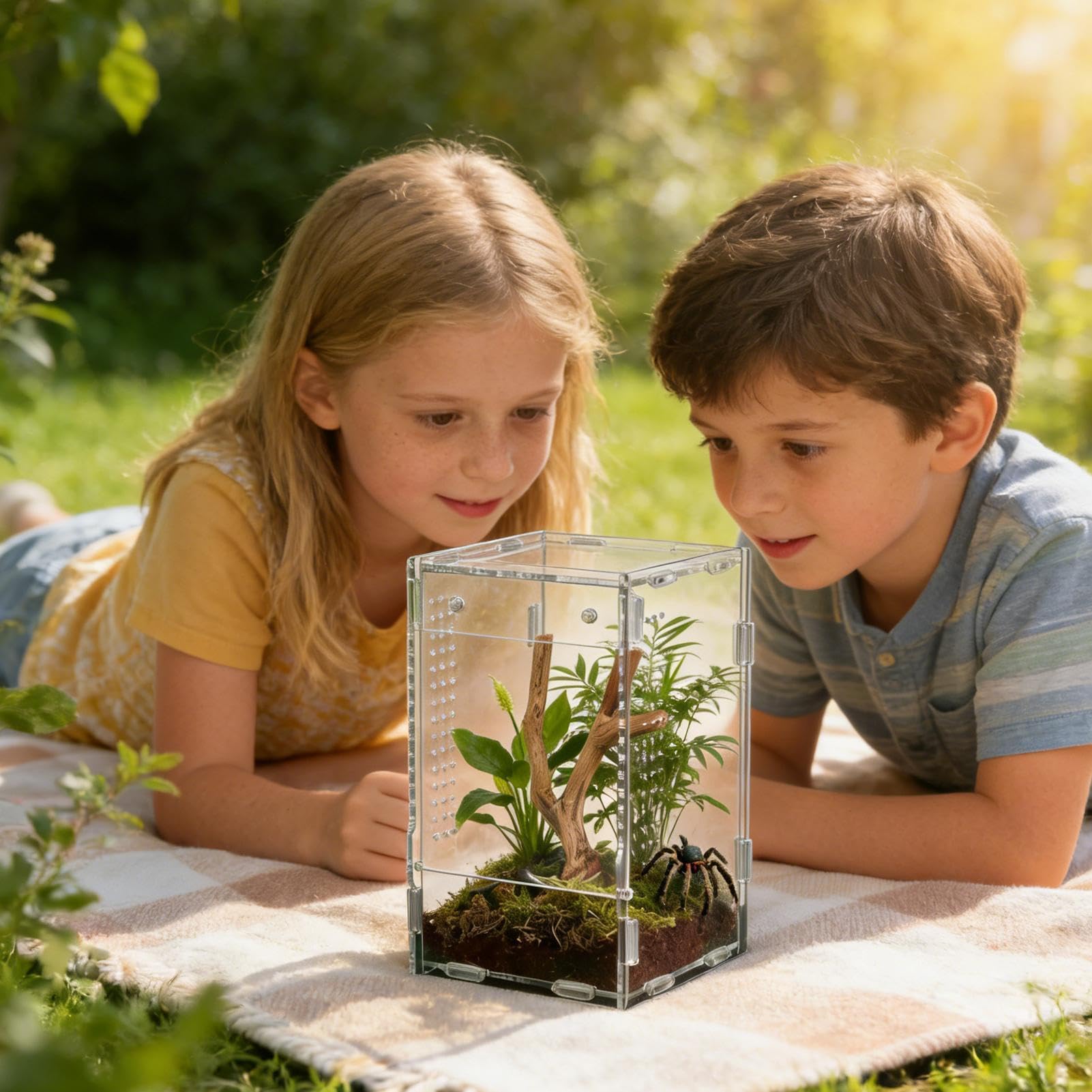 Przenośne terrarium dla gadów, otwarte, odporne na ucieczkę, 30 x 20 x 20 cm, akrylowe z otworami wentylacyjnymi, przezroczysta konstrukcja z bezpiecznym zamkiem, zbiornik na pająk do domu