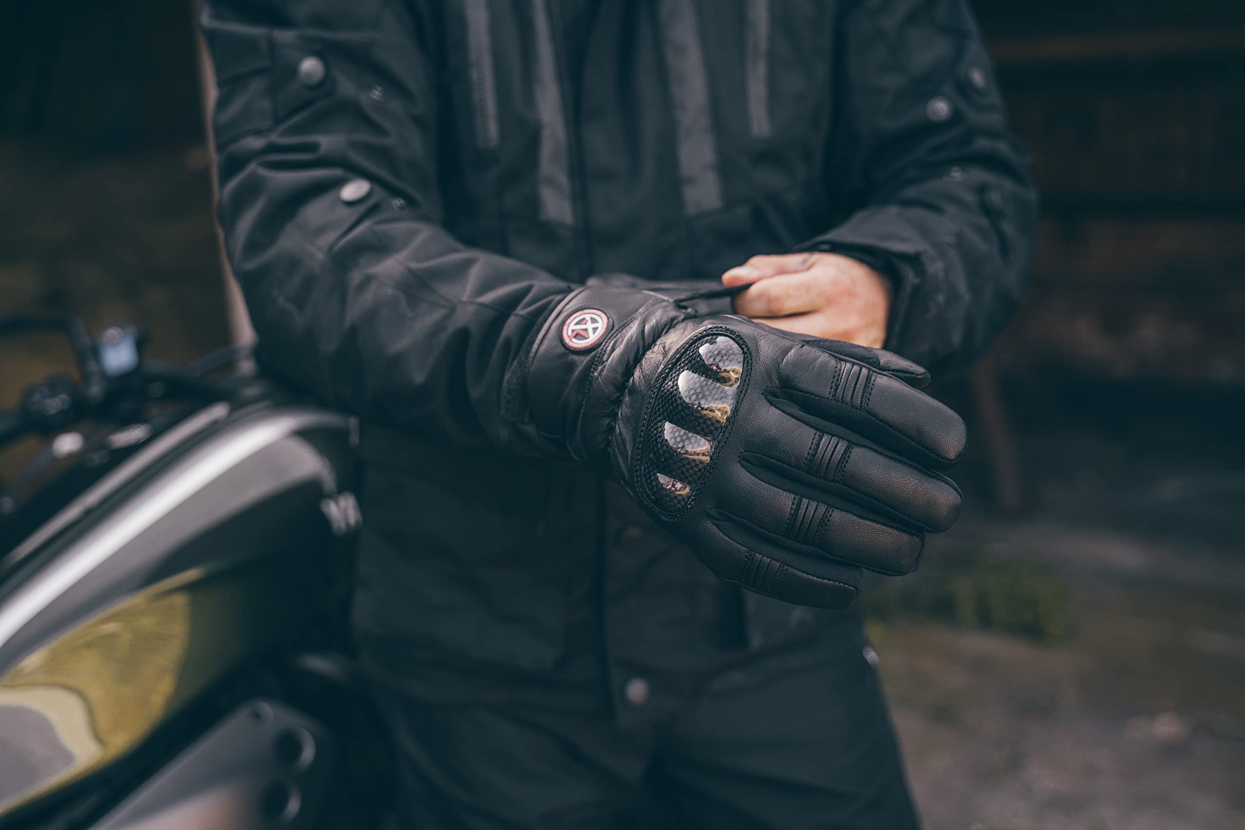 Texpeed Guanti Vera Pelle Moto Uomo - Guanti Da Ciclomotore Impermeabili Con Armatura CE - Inverno o estate - Nero - Polsino cortot - XL