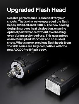 Godox AD200 Pro II GODOX AD200Pro II AD200ProII، فلاش جيب TTL بقوة 200 واط مع تبديد محسّن للحرارة، شاشة ملونة، ضوء نمذجة ثنائي اللون، خرج أوسع من 1/1 إلى 1/512، 500 فلاش كامل الطاقة