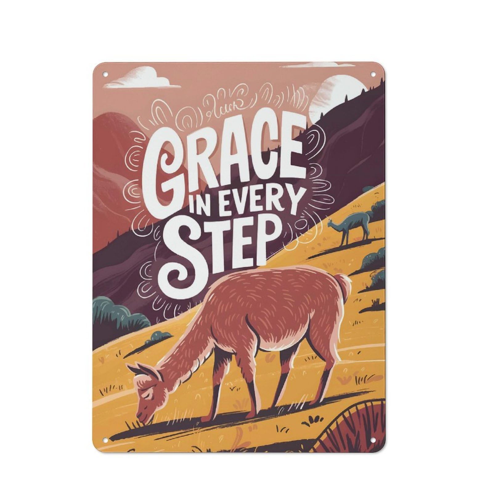 Junmoney Grace In Every Step Illustration Tin Wall Plaque 40X30cm With For Pub Or Café, A Decorative Christmas Gift For Hospitality Wall Decor Collectors