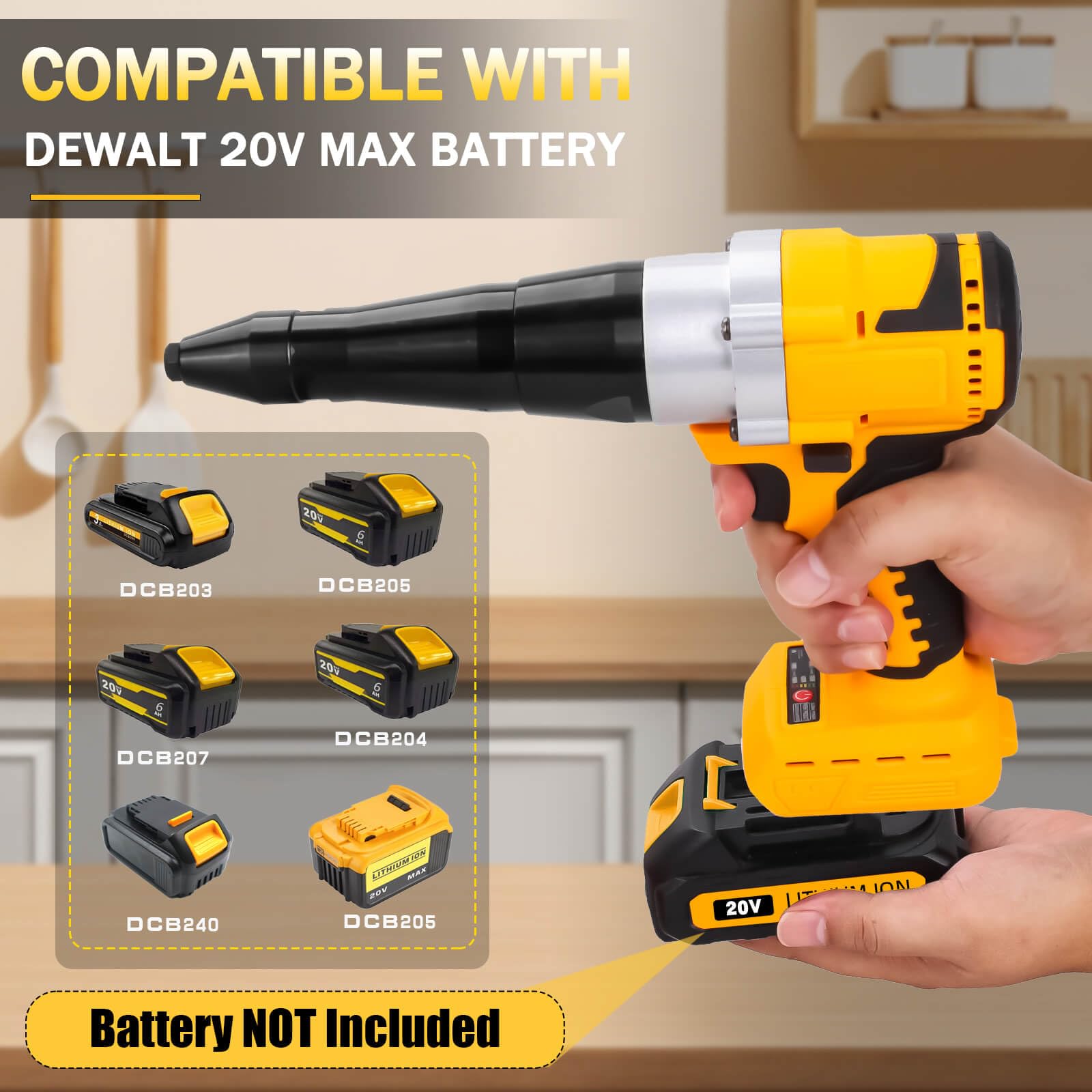 Pistolet à Riveter Sans Fil 18V/20V - Compatible Batteries DeWalt - 3 Buses (3.2, 4, 4.8 Mm) - Moteur Sans Balais, Lumière LED - 6