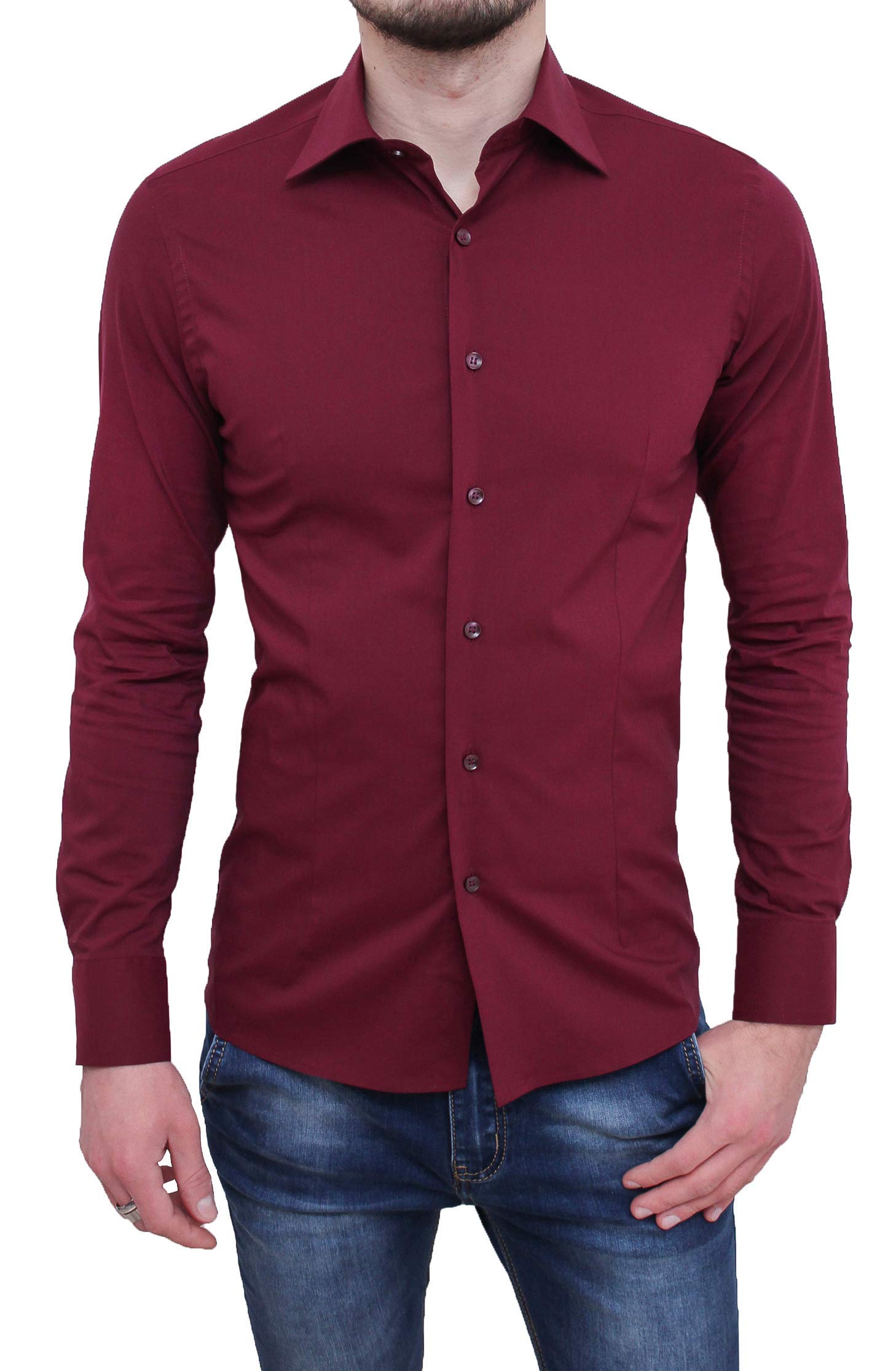 Evoga Camicia Uomo Sartoriale Rosso Bordeaux Formale Elegante Cotone