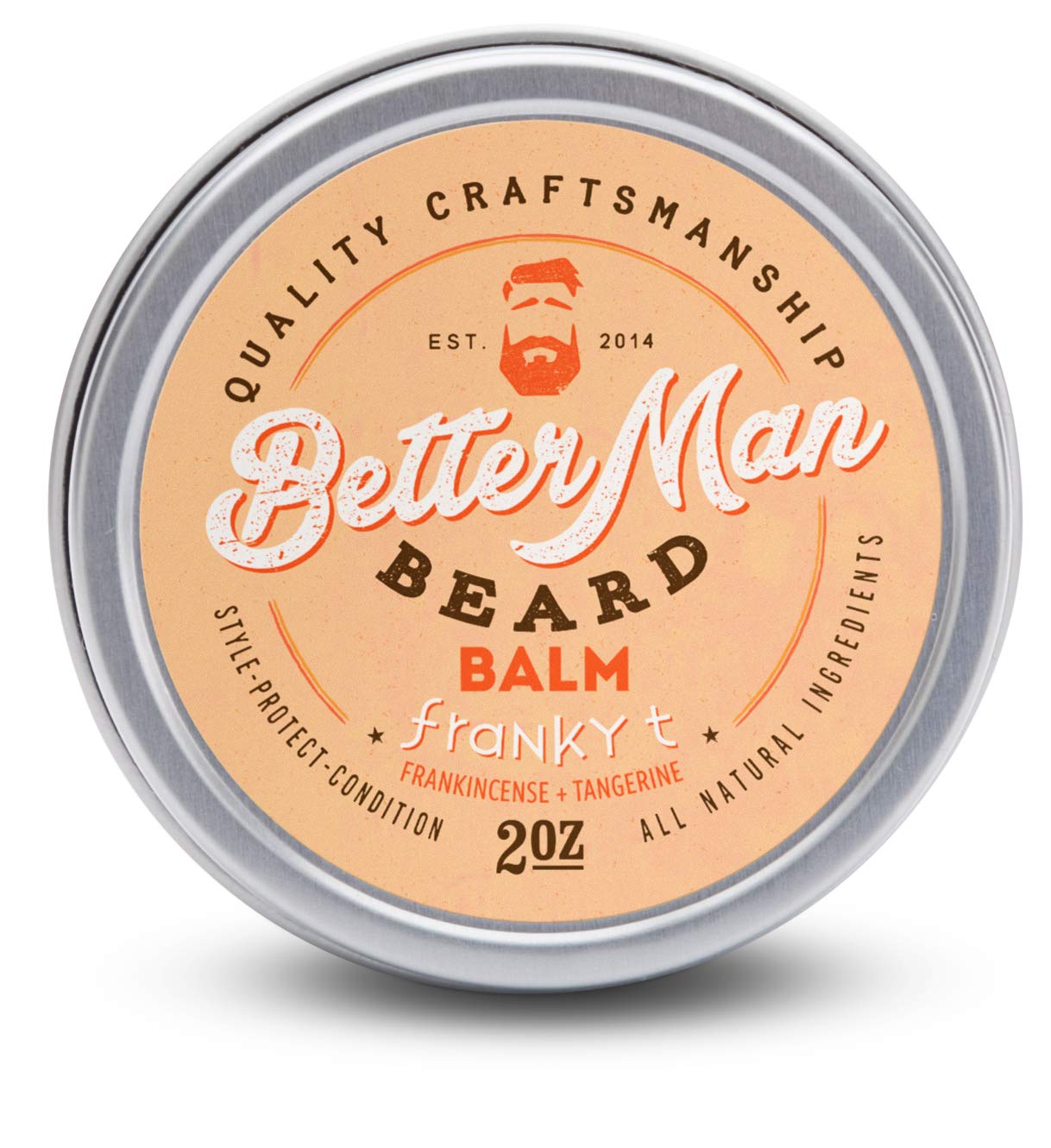 BETTER MAN BEARD Franky T Balm (Frankincense + Tangerine) - 2 oz All-Natural Moisturizing Balm with Therapeutic Grade Essential Oils & 100% Natural Formula - BLM-FRT2