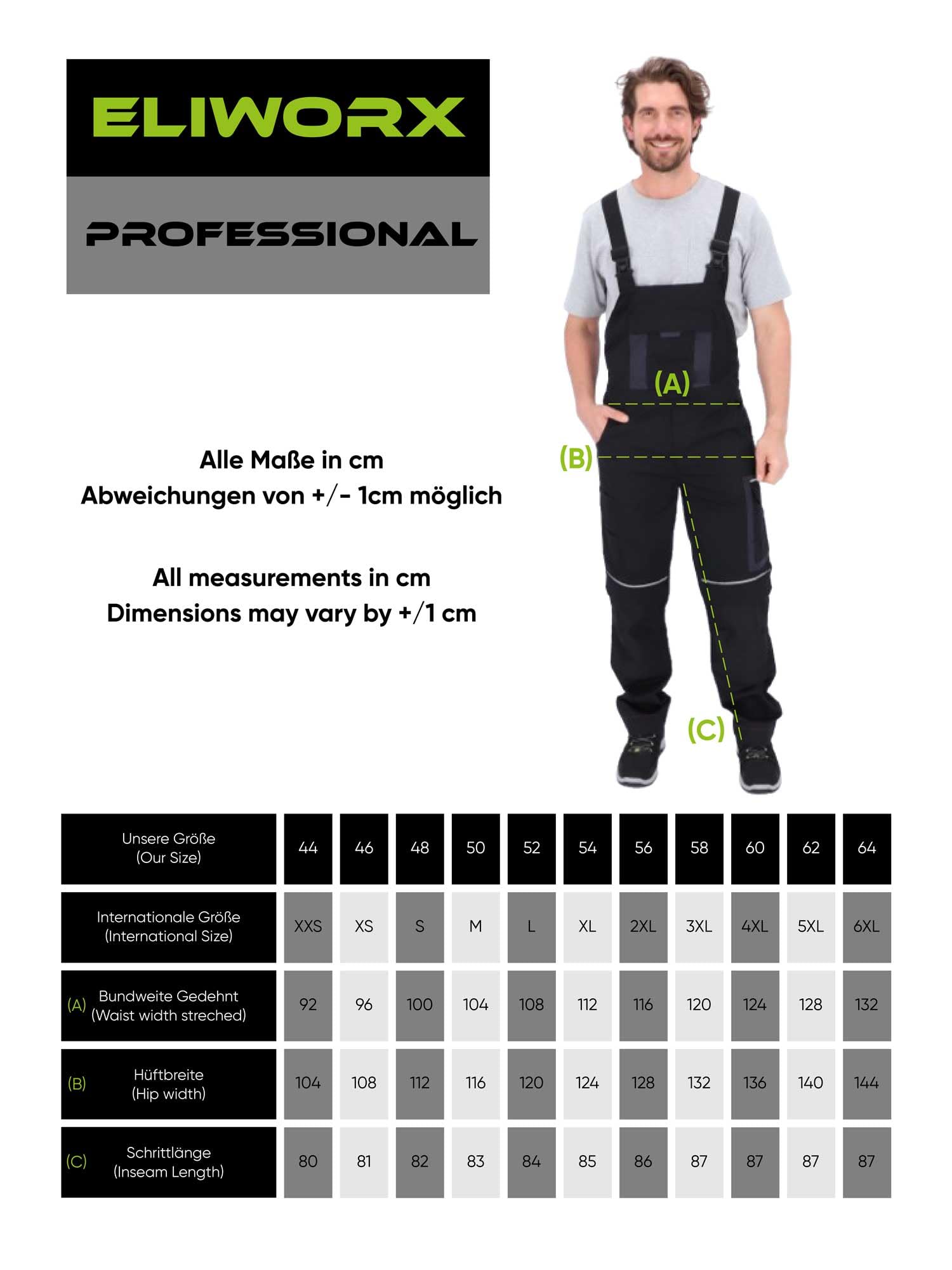 Latzhose Herren mit Stretch – Lange Arbeitshose für Männer mit Werkzeugtaschen – Robuste Arbeitskleidung für Handwerk, BAU & Heimwerker – bequem & strapazierfähig