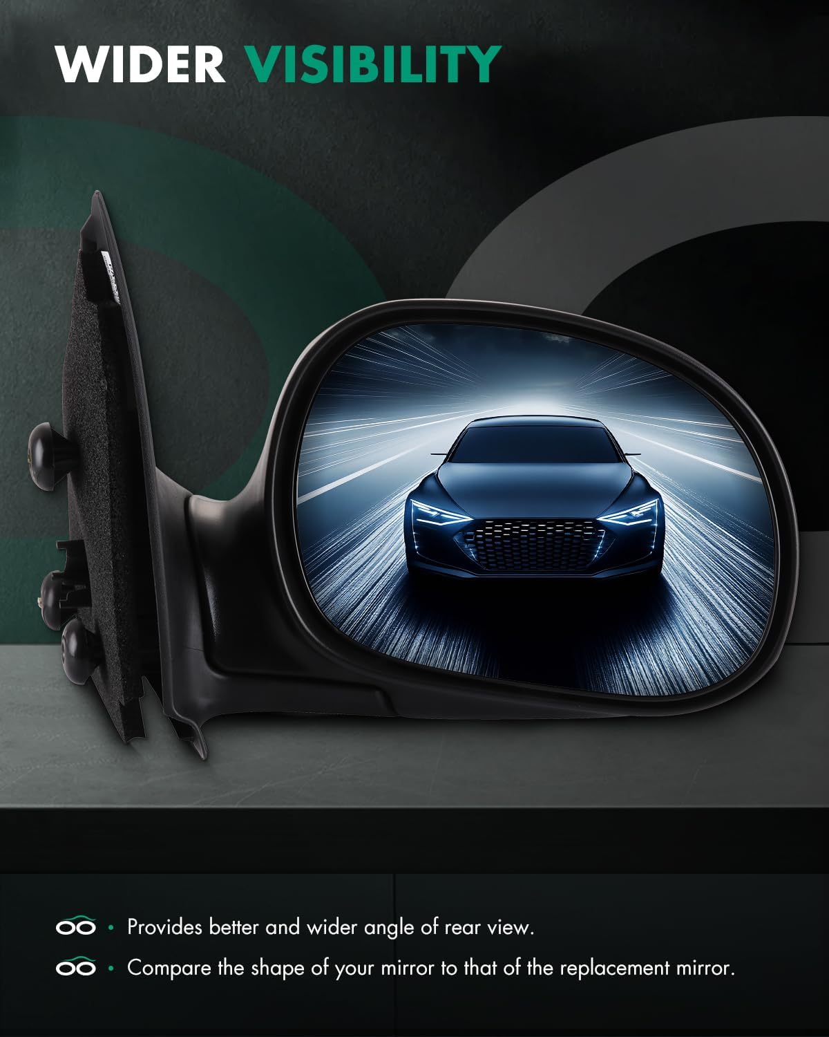 SCITOO Side View Mirror Passenger Side Compatible with 1997-2004 For Ford For F-150 1997-1999 250 Manually Folding Non-heated Right Side Exterior Mirror Black FO1321230