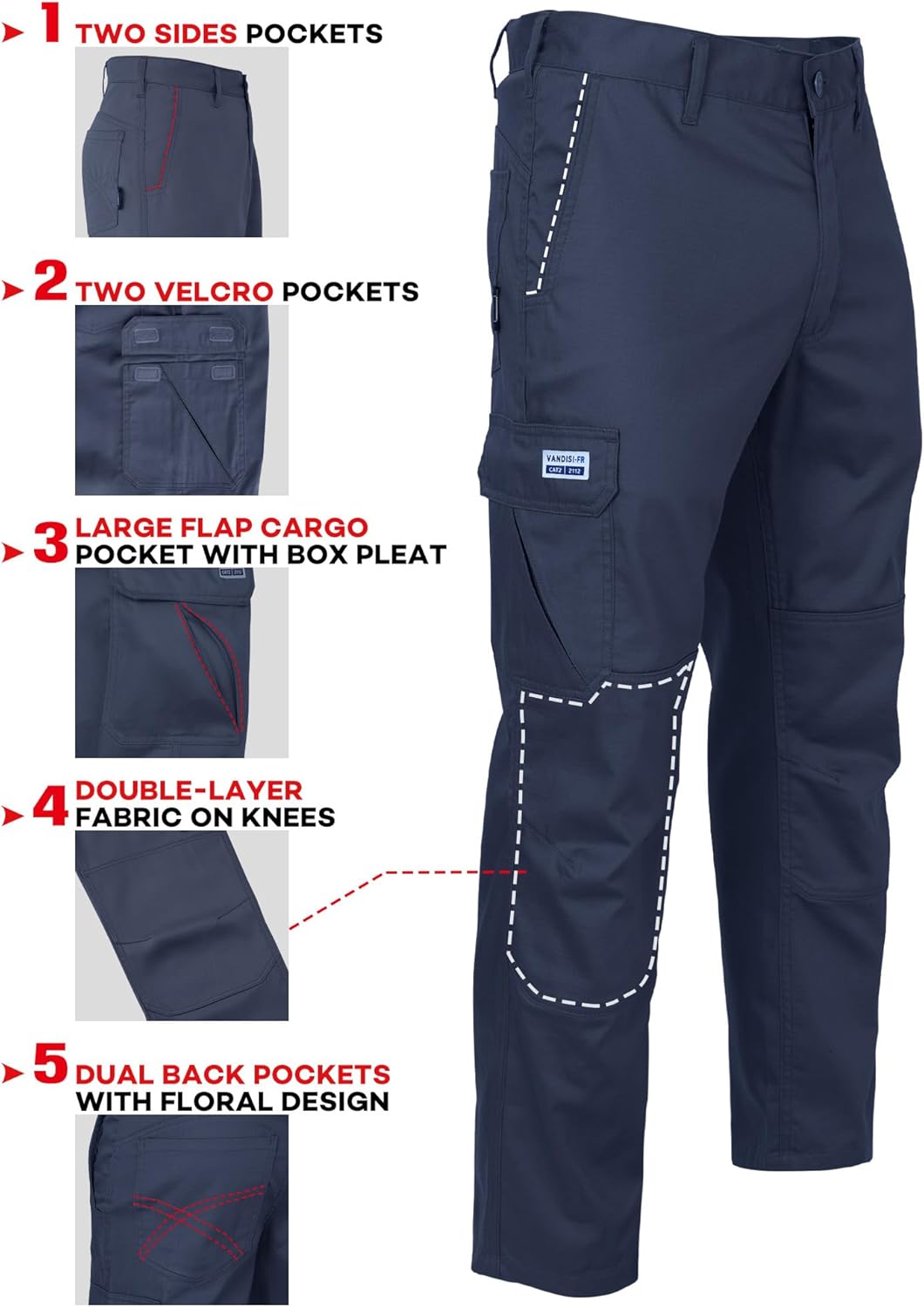 FR Ripstop & Waterproof Pants for Men 6.5oz Flame Resistant Pants 100% C 6-Pockets with Double Reinforced Knees CAT2