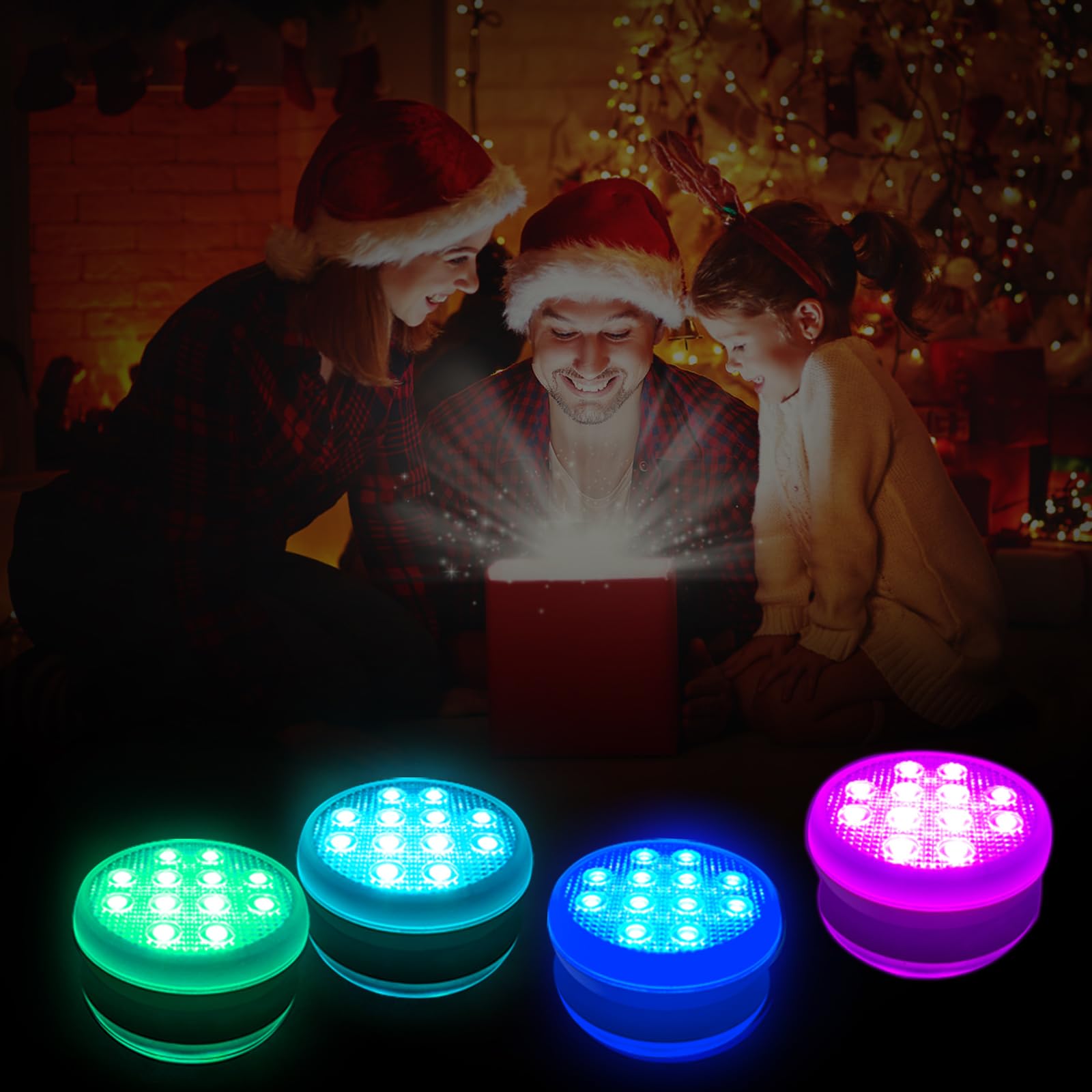 TEPENAR Wiederaufladbare Weihnachten LED Licht mit Fernbedienung IP68 Wasserdicht LED Weihnachtsbeleuchtung mit USB Wiederaufladbar Magnet Schwimmende für Weihnachten Deko Party drinnen (4 PCS)