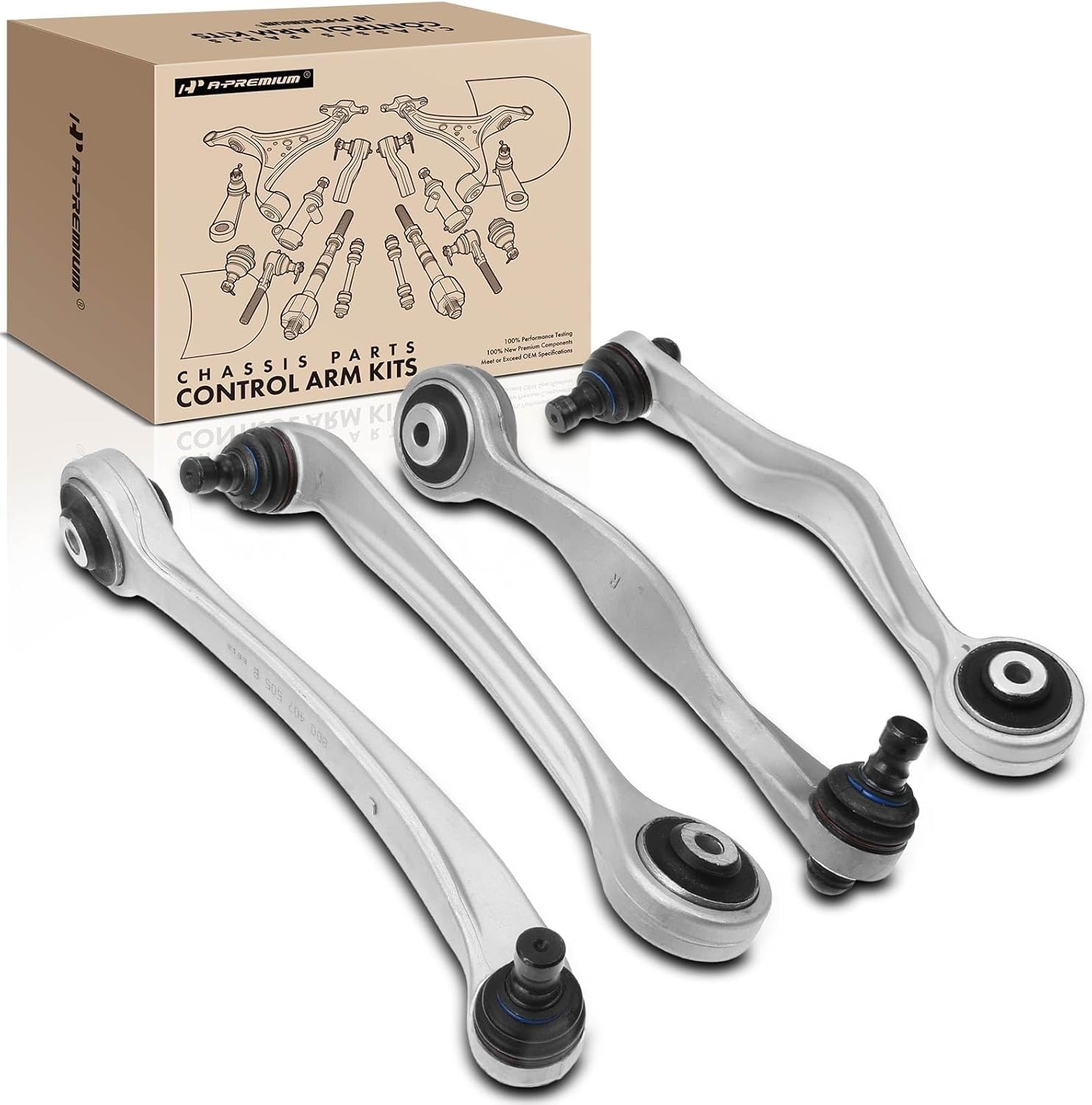 A-Premium Set of 4, Front Forward & Rearward Upper Control Arm Kit, with Ball Joint & Bushing, Compatible with Volkswagen & Audi - 1998-2005 - Passat A4 (Quattro) A6 (Quattro) Allroad Quattro S6