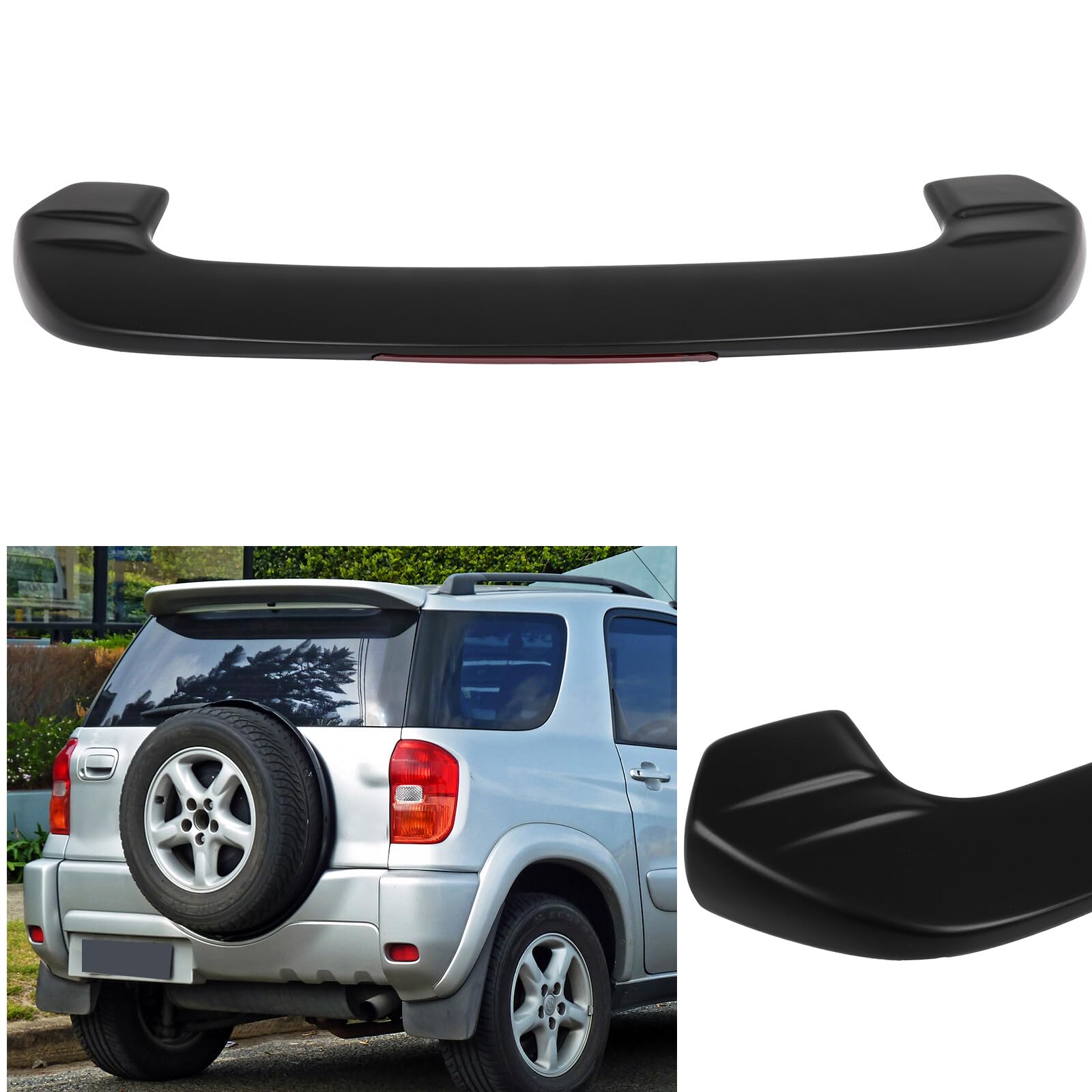 SCITOO Roof Spoiler Fits for 2001-2005 For Toyota For RAV4 Matte Black Rear Roof Window Spoiler Wing with 3rd Brake Light