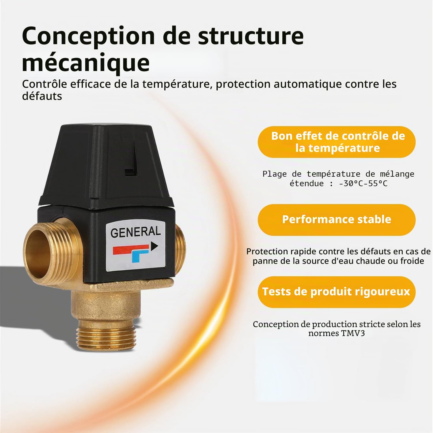 VOBOR Mitigeur Thermostatique, Vanne de Mélange D'eau Thermostatique, 3 Voies DN20, Thermostatic Mixing Valve pour Chauffe-Eau Solaire ou Chauffage Par Le Sol