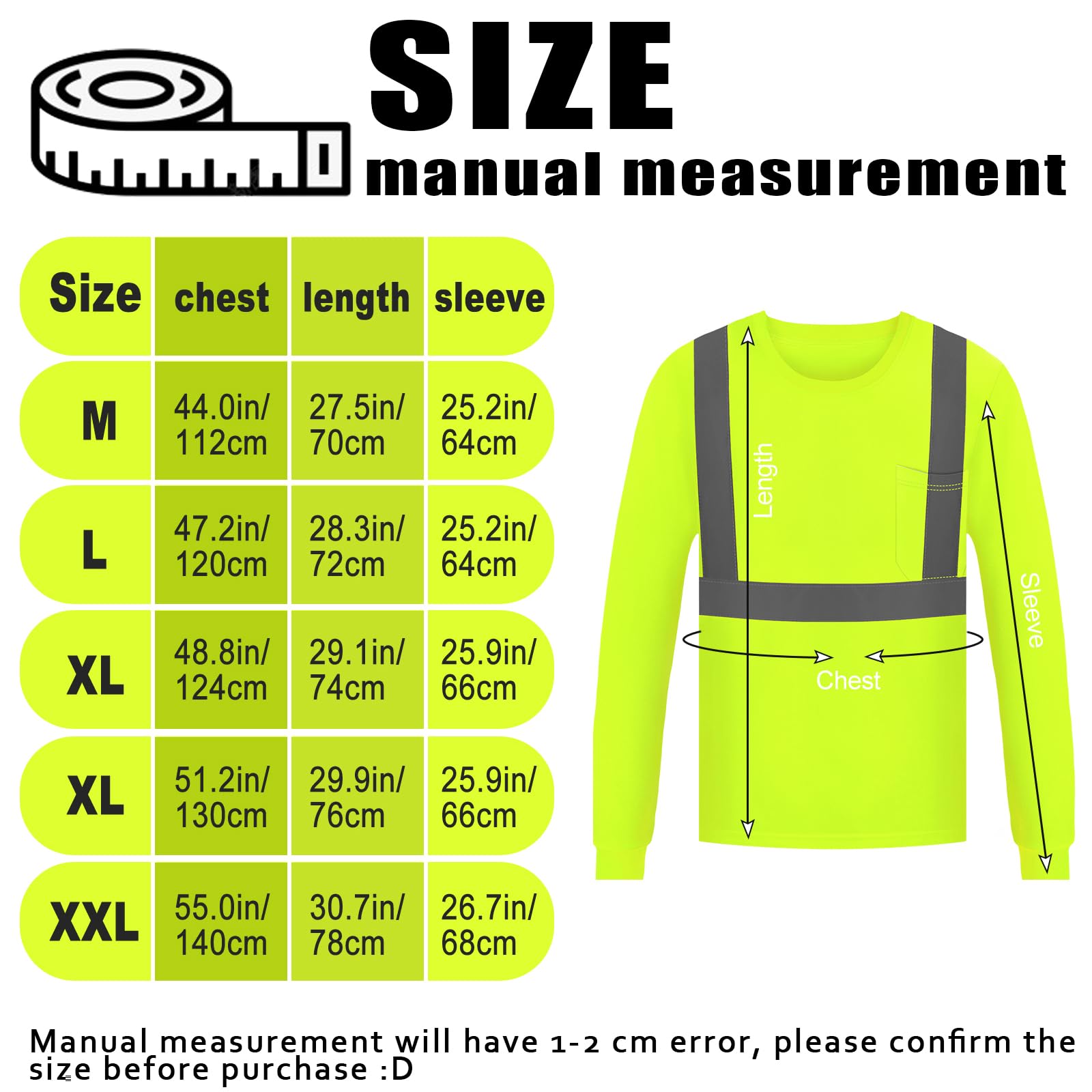 WPLM High Vis Long Sleeve T Shirts Safety Work Shirts Sun Protection Construction Shirts for Men M Yellow 2pcs