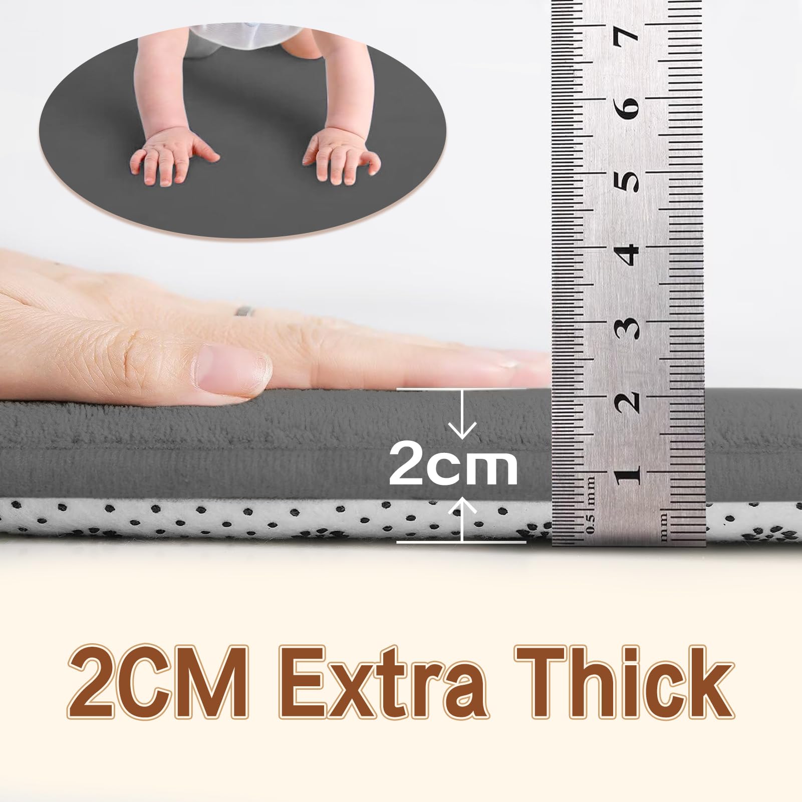 2cm Dicke Krabbelmatte Baby 120 x 200 cm Extra dick und Spielmatte, Spielteppich Rutschfester, Teppich für Wohn und Kinderzimmer Tatami Matte Dunkelgrau