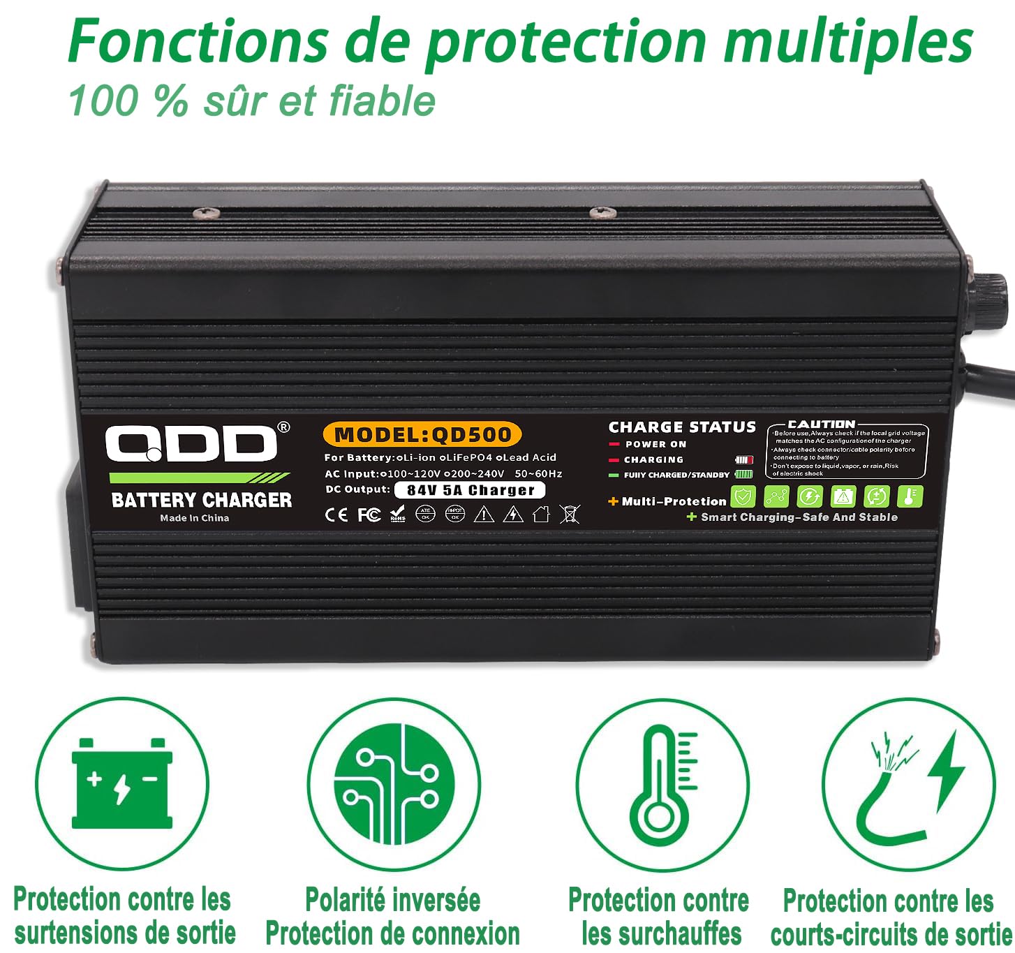 Caricabatterie 84 V 5 A per Moto Elettrico, Batteria al Litio 72 V 20S, Caricabatterie Rapido Universale