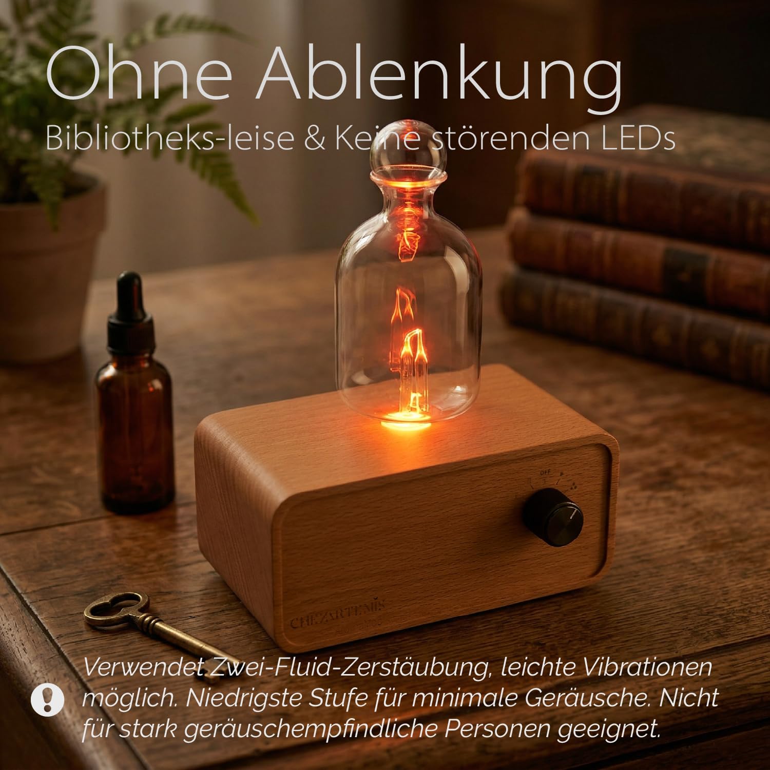 Aria Wasserloser Aroma Diffuser Kabellos für Aromatherapie | 30ml Glas Vernebler & Buchenholz, Plastikfrei und BPA-frei, 10 Tage Akkulaufzeit, Flüsterleise <30dB, Duftreichweite 60 m²