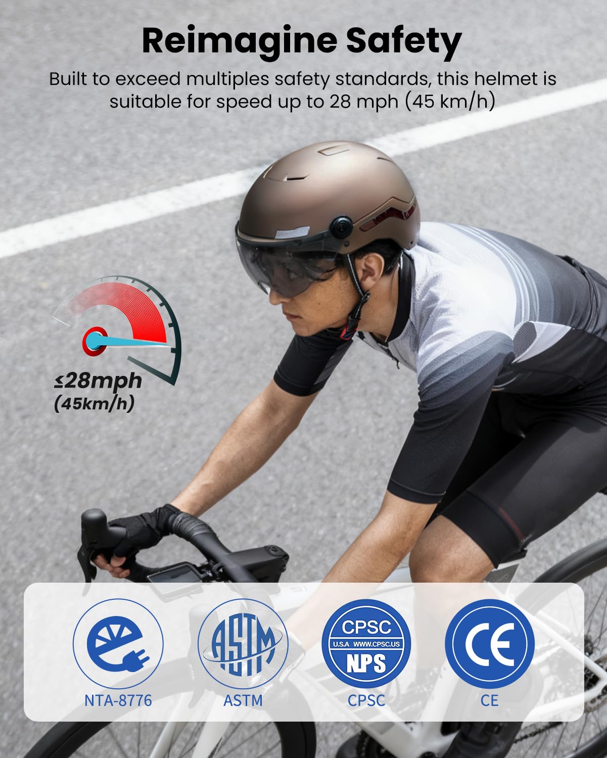 ILM Casque Velo Homme Femme Trotinette Electrique Adulte Visiere Lumiere LED Clignotant Feu Stop Homologue NTA-8776 MB101L