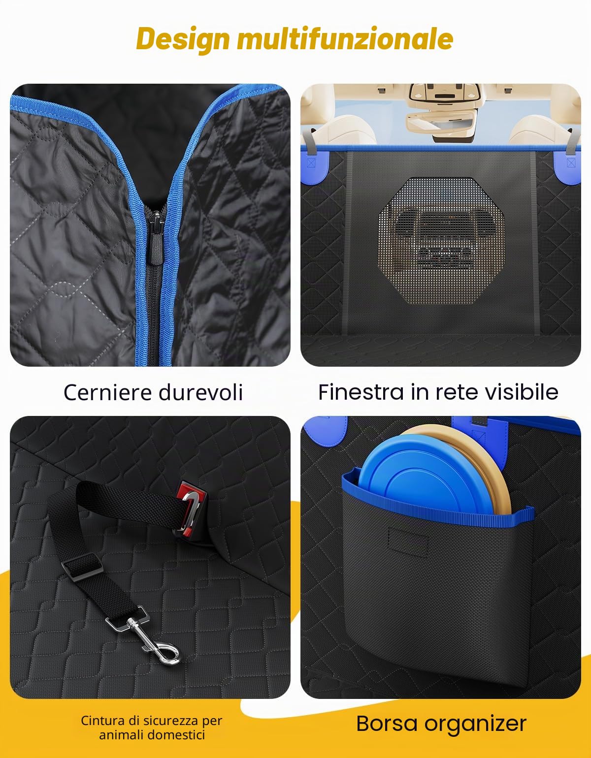 JOYTUTUS Coperta per cani sedile posteriore auto, fondo rigido, impermeabile e antiscivolo, per sedile posteriore, con protezione laterale e finestrella per auto, SUV