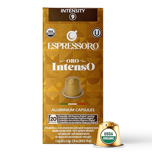 Cápsulas compatibles con Nespresso de café orgánico, paquete de 20 cápsulas expresas de aluminio compatibles con máquinas Nespresso originales. Cápsulas compatibles con Nespresso de café orgánico, paquete de 20 cápsulas expresas de aluminio compatibles con máquinas Nespresso originales.