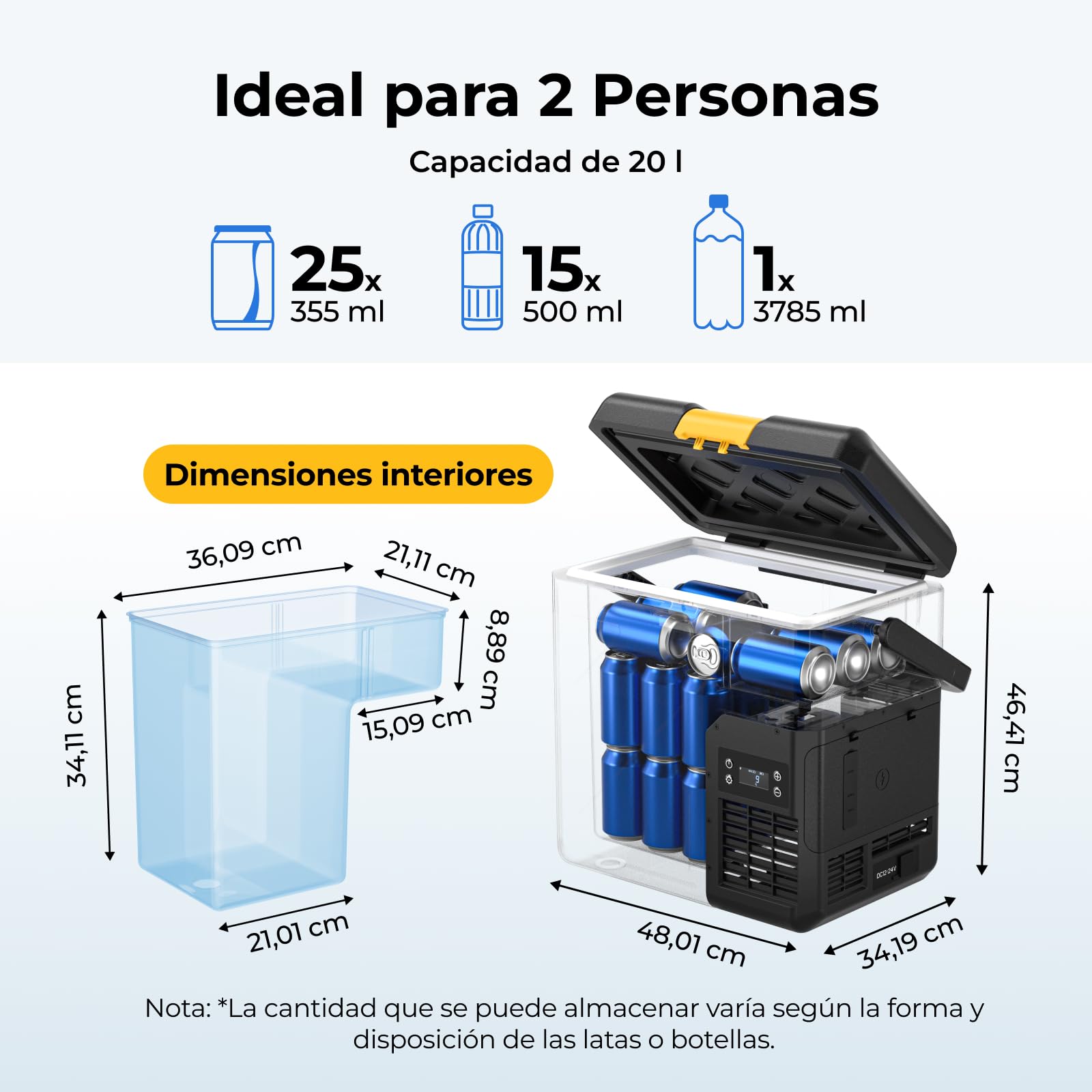 BougeRV CRH20 Nevera Coche Pequeña 20L Asa, -20°C~20°C | Compresor Portátil 12V 24V 230V Freezer App IPX4 Mini Frigorífico Eléctrico Auto Camping Viajes (Novedad 2026)