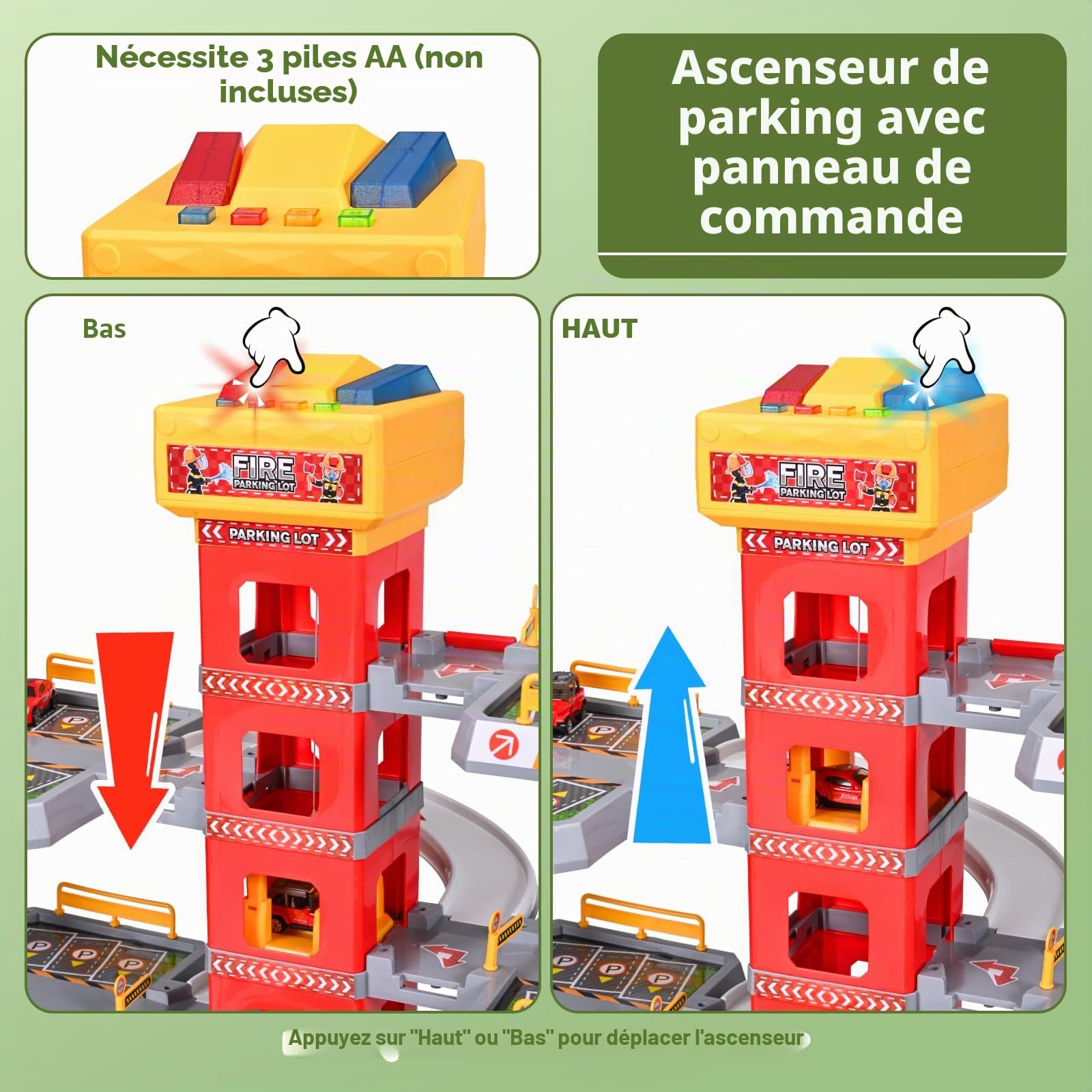 5 Etages Garage pour Enfants, Parking Jouet avec 12 Voitures et 1 Hélicoptère, Camion de Pompiers Jouet avec Ascenseur, Lumière et Son, Cadeaux pour Enfants de 3 4 5 6 7 8 9 Ans