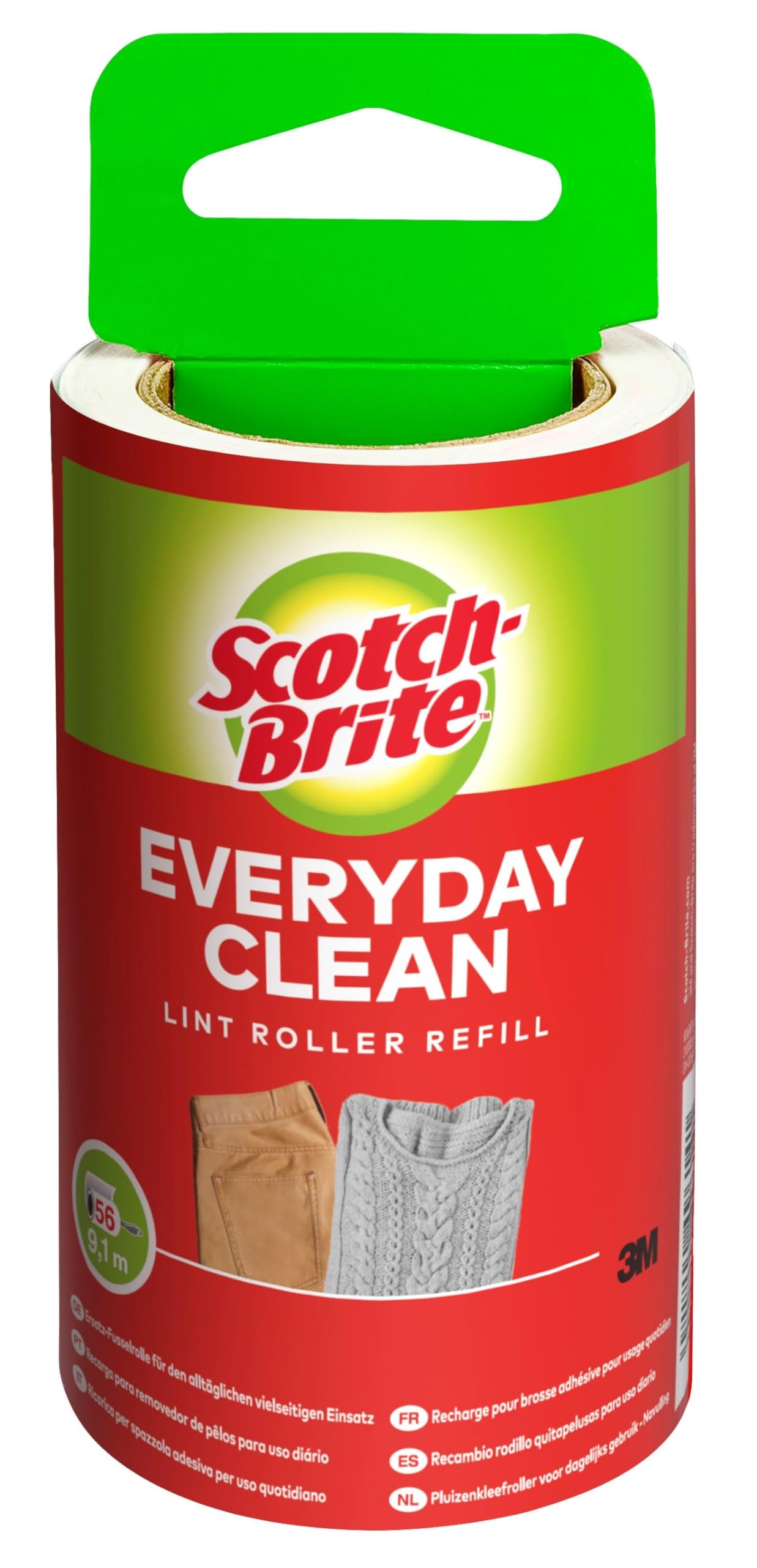 Scotch-​Brite Rodillo Quitapelusas de uso Diario Everyday Clean Recambio de 56 hojas - Funciona Muy Bien en Pelo de Mascotas, Ropa, Muebles y más