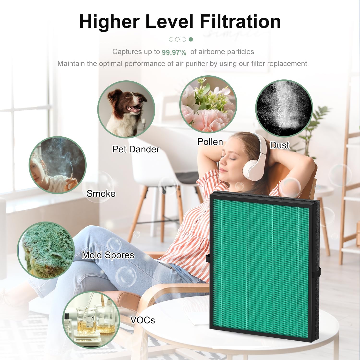 2 Pack MK04 Air Filter Replacement Compatible with AROEVE MK04 MG04JH Air Puri-Fier, 4-in-1 High-Efficiency Pollen Pet Dander Hair Filter Suitable- Pet Dander Version