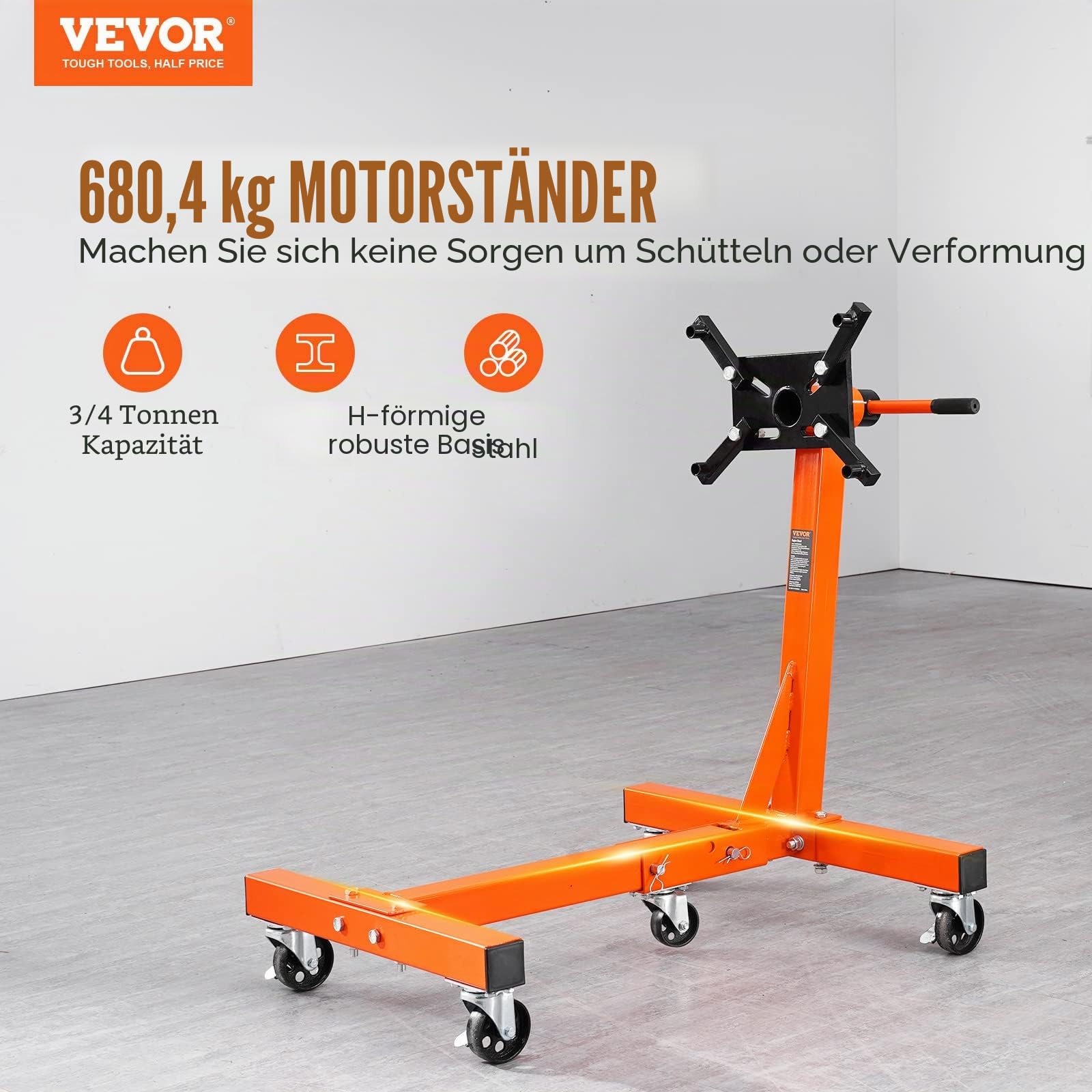 VEVOR Motorständer Motorhalter 680 kg, Motorständer Klauenheber Getriebehalter, Motorheber Kfz-Werkstatt mit Rädern & 508 mm Griff, Bewegliche Motorheber Motorkräne Reparaturwerkzeuge Klappbar