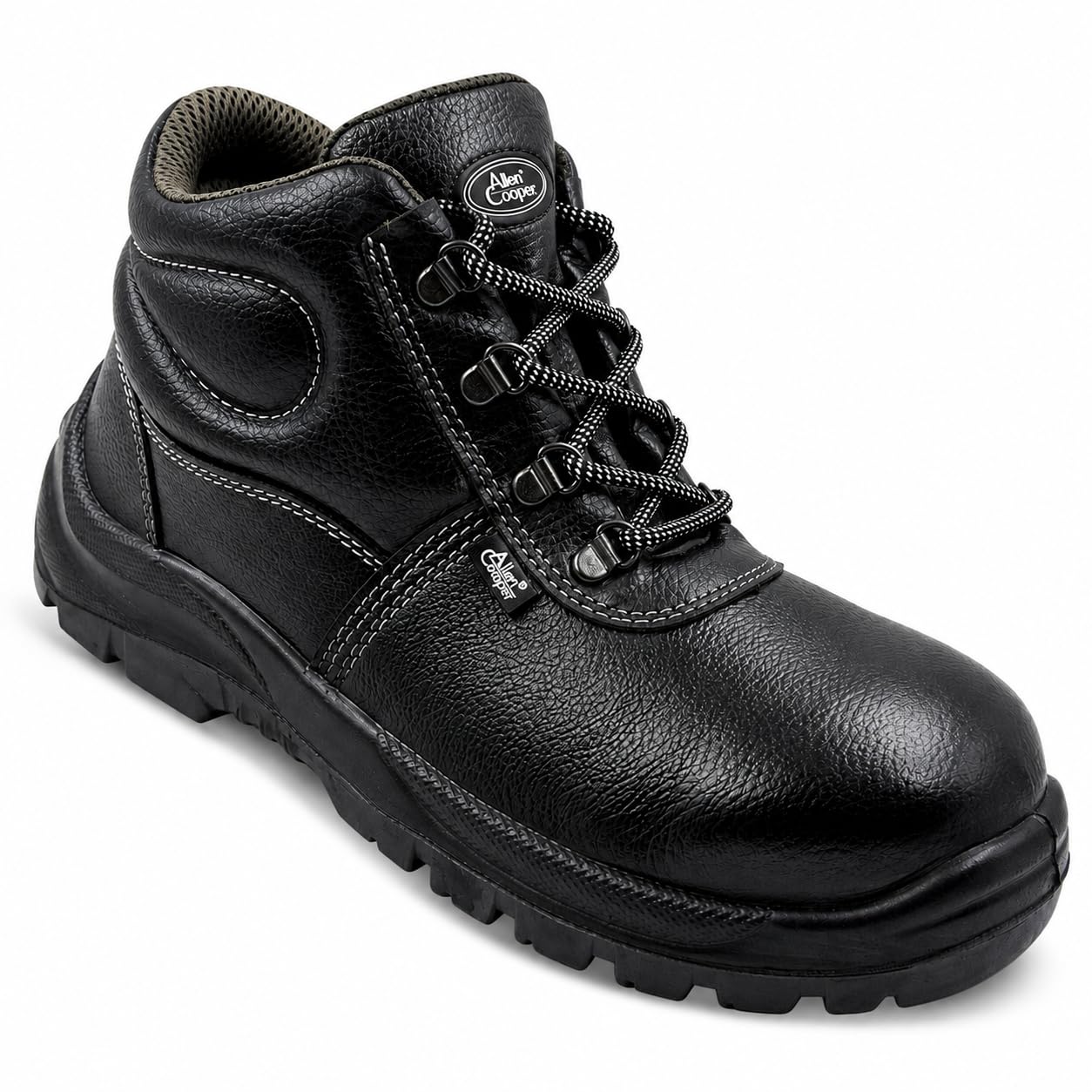 Allen Cooper 1008 Hi-Ankle Safety Shoe, Size-7 UK, Black-Grey (Free Socks)