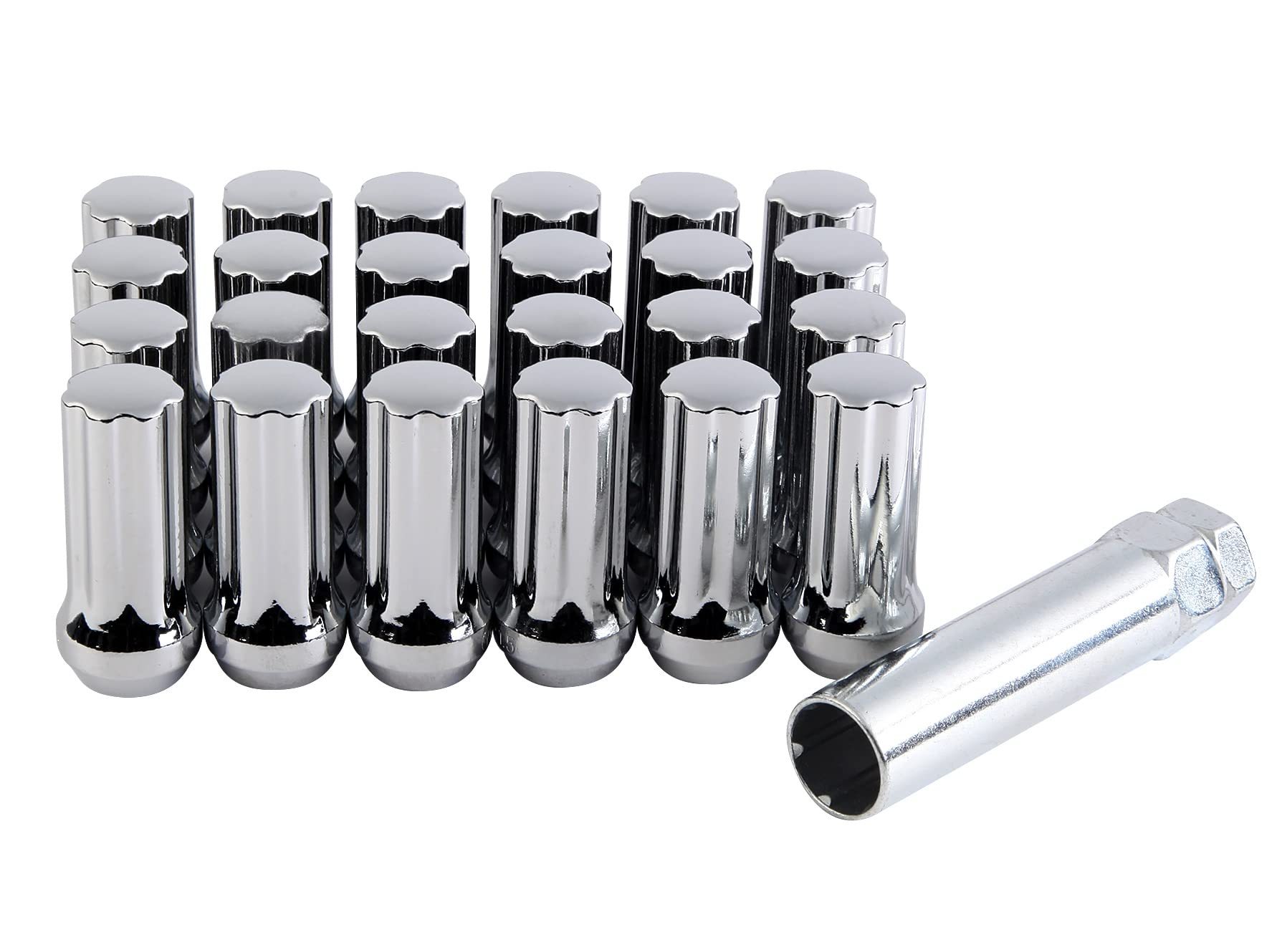 TCP Hardware Group 14x1.5 Wheel Lug Nuts, 24Pcs Chrome | Closed End Bulge Acorn 7 Splines Wheel Lug Nuts Compatible for Ford F-250 F-350 Chevy GMC 6&8