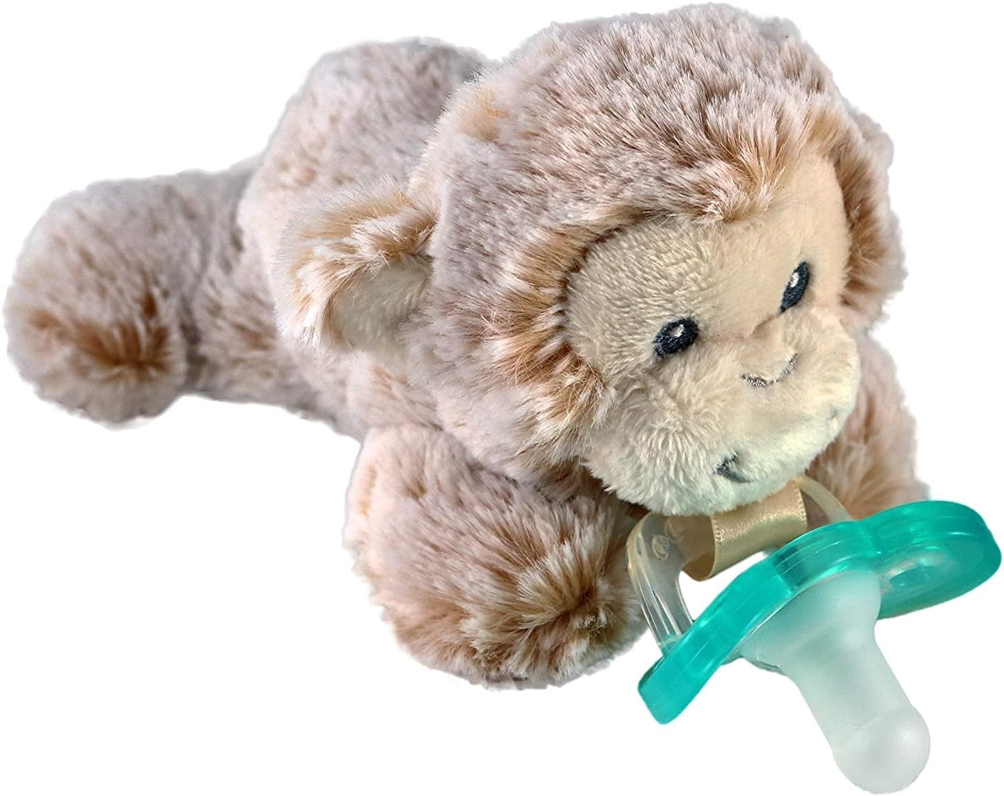 - JollyPop Pacifier, Holder w/Detachable Baby Pacifier, Stuffed Animal RaZbuddy, All Ages 0M+, 100% Medical Grade USA Made Silicone, Machine Washable, Textured & Easy to Hold – Monkey