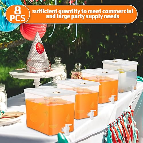 Miniatura 3 de Domensi Paquete de 8 dispensadores de bebidas de 2 galones para refrigerador con grifo dispensador de agua, tapas a prueba de fugas, pantalla de