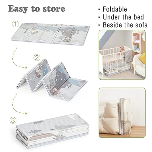 Miniatura 7 de Fodoss Tapete de juego para bebé, tapete de juego de 59 x 59 pulgadas, tapete de juego impermeable de 0.4 pulgadas de grosor, para bebés, tapete de