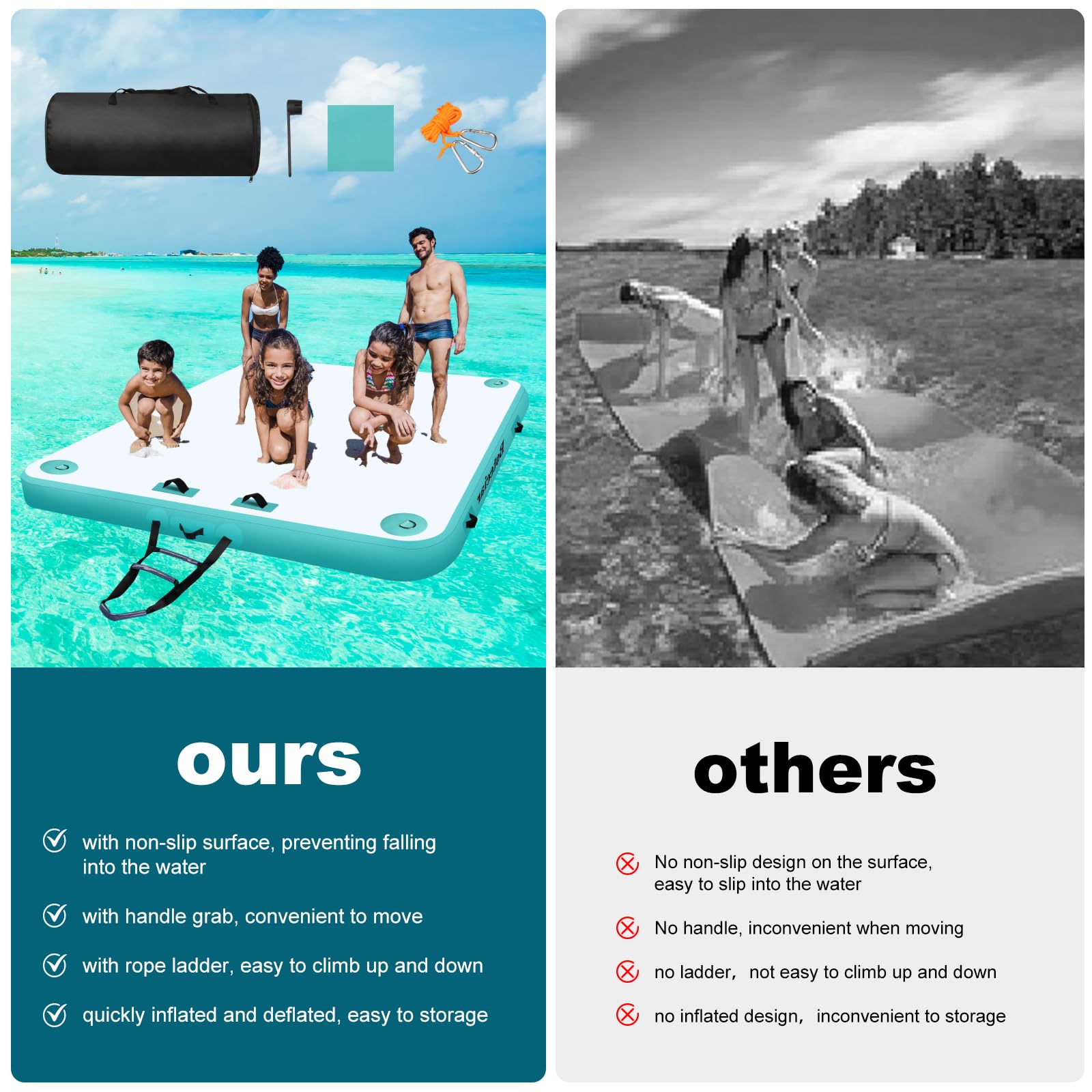 Muelle Flotante Inflable con Escalera, Plataforma Flotante con Bomba, Isla Flotante con Superficie Antideslizante para Muellepara Piscina, Playa, Océano