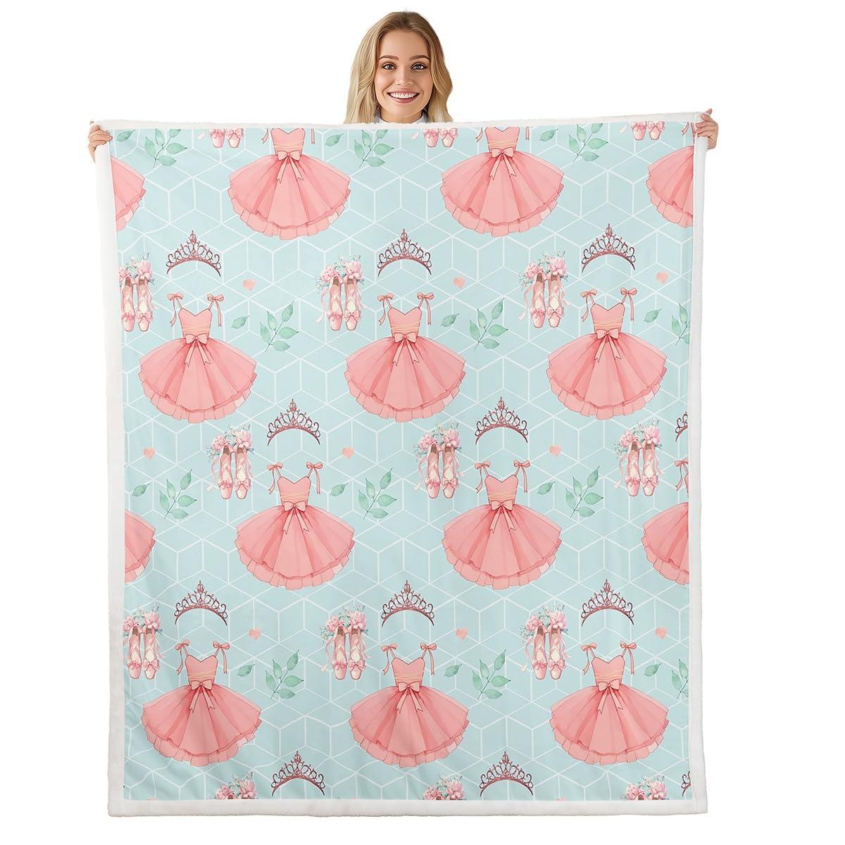 Couverture polaire Queen aquarelle fleurs et chaussons de danse