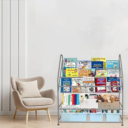 Miniatura 45 de aboxoo Estantería infantil independiente para habitación de niños pequeños de 18 pulgadas, organizador de juguetes, estantería blanca estable, Negro