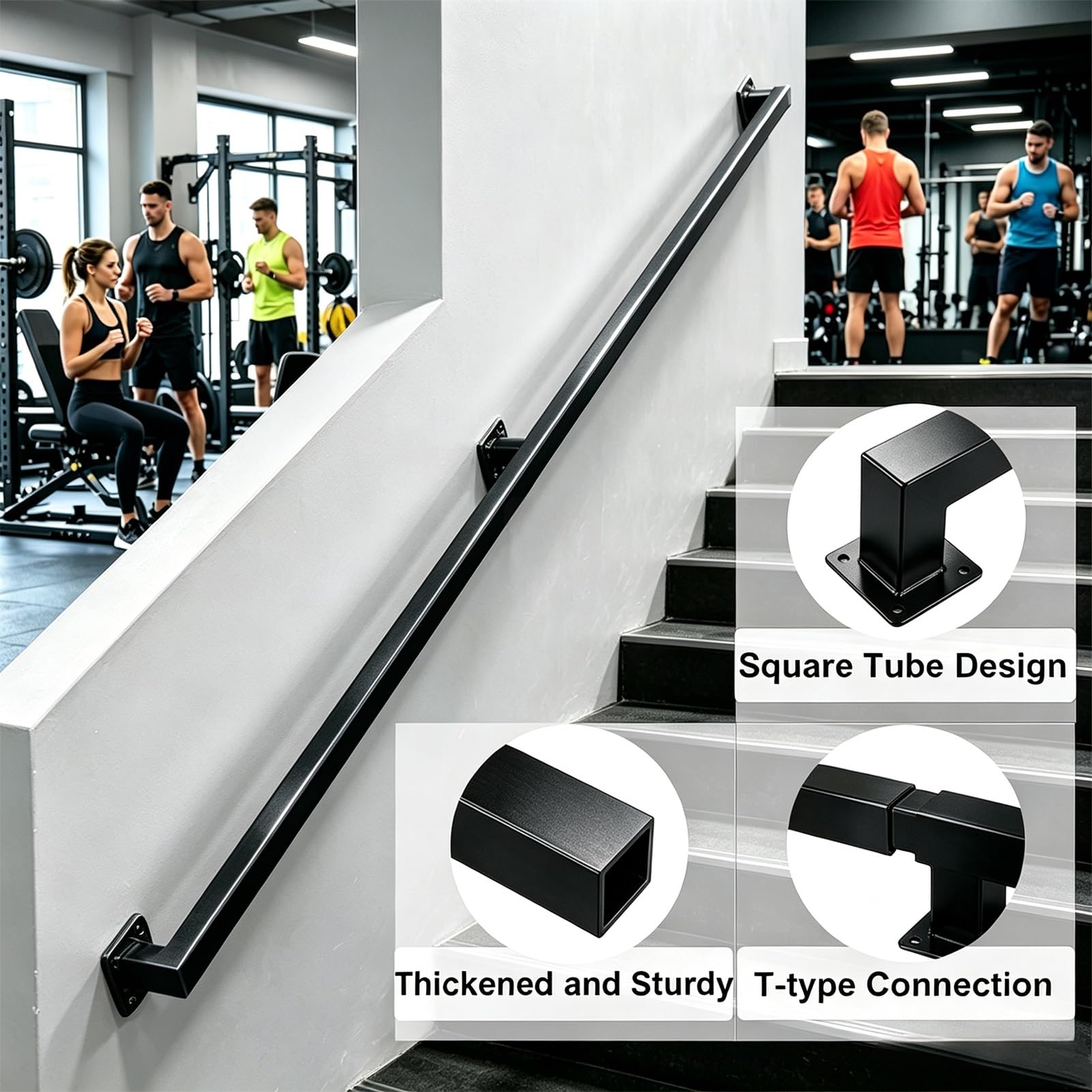 CMBSSTFC Zestaw 120 FT Solidna antypoślizgowa balustrada wewnętrzna do montażu na ścianie Wspornik do bezpiecznych balustrad do domów i tarasów ogrodowych (2,8 m/9,2 stopy)