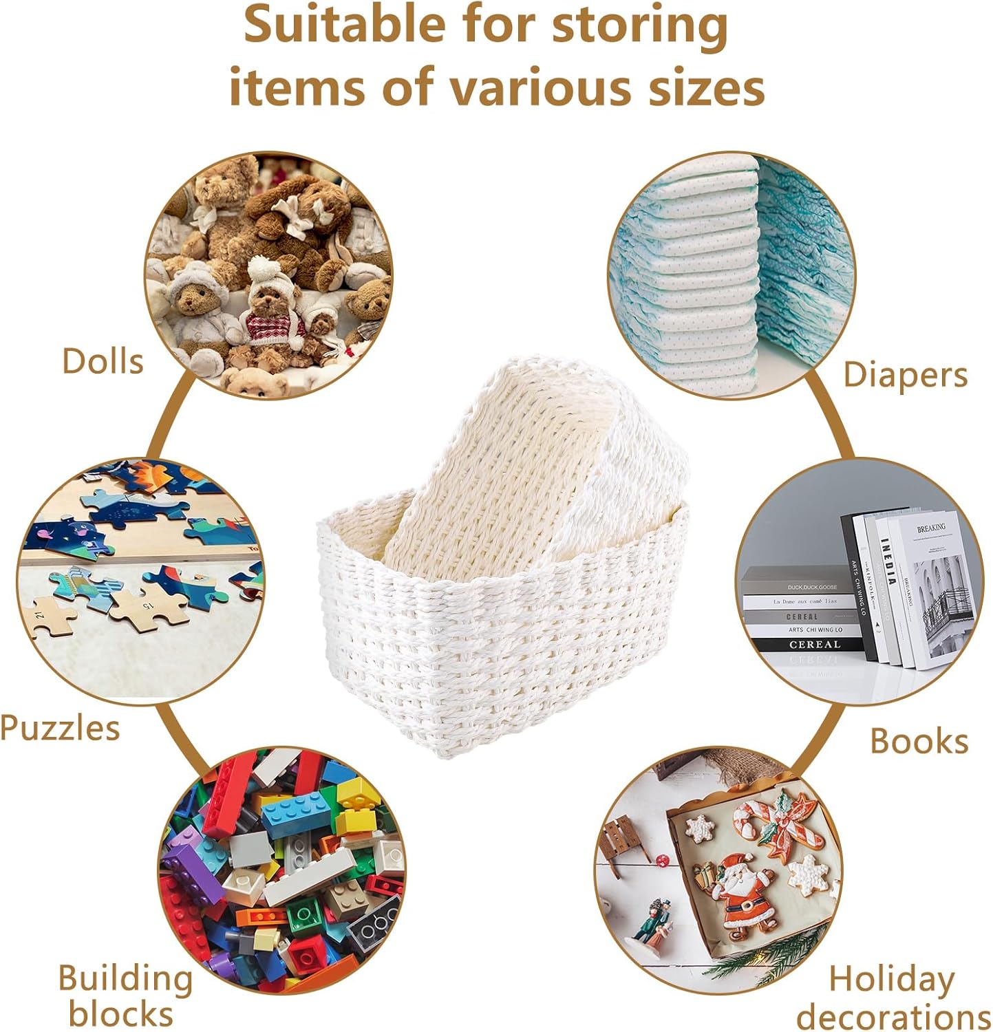 Wicker Baskets Set of 4 Pieces, Stackable Storage Baskets, Which Can Be Used as Bathroom Drawer Organizer and Diaper Baskets for Babies (White)
