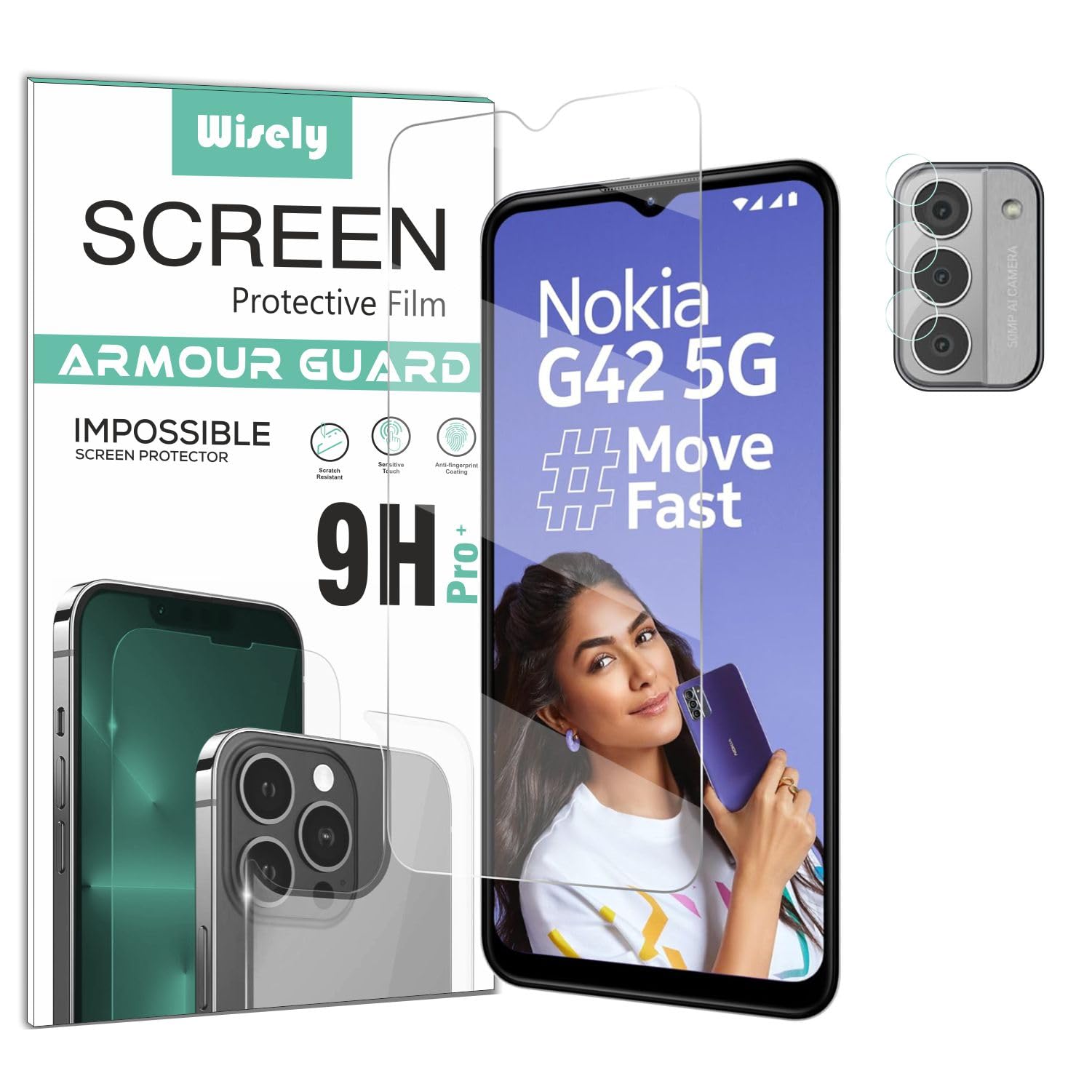 Wisely 2in1 Impossible Unbreakable Camera Lens Nano Glass + Front Guard Screen Protector for Nokia G42 5G Anti Scratch Flexible Screen Guard HD Clear (B0CQ58DZYT) Amazon Price History, Amazon Price Tracker