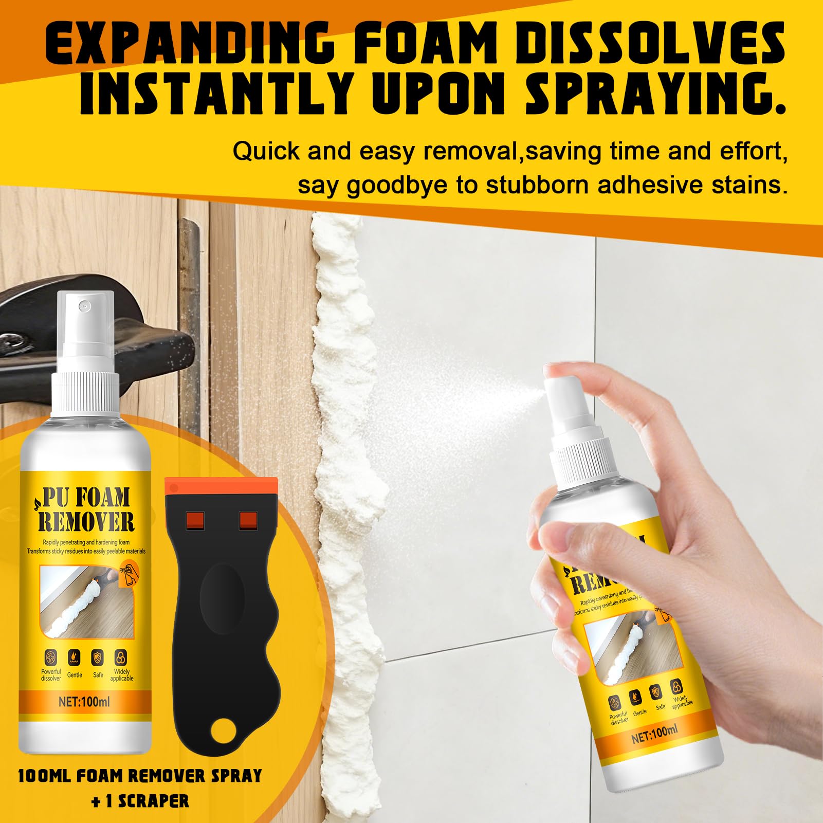 Pulitore Schiuma Poliuretanica, Rimuovi Colla Poliuretano Espanso Schiuma, Solvente schiuma Edilizia Rimuove, rimuovi Schiumas Pu per Ristrutturazioni Domestiche e Pulizie Quotidiane, 100ml