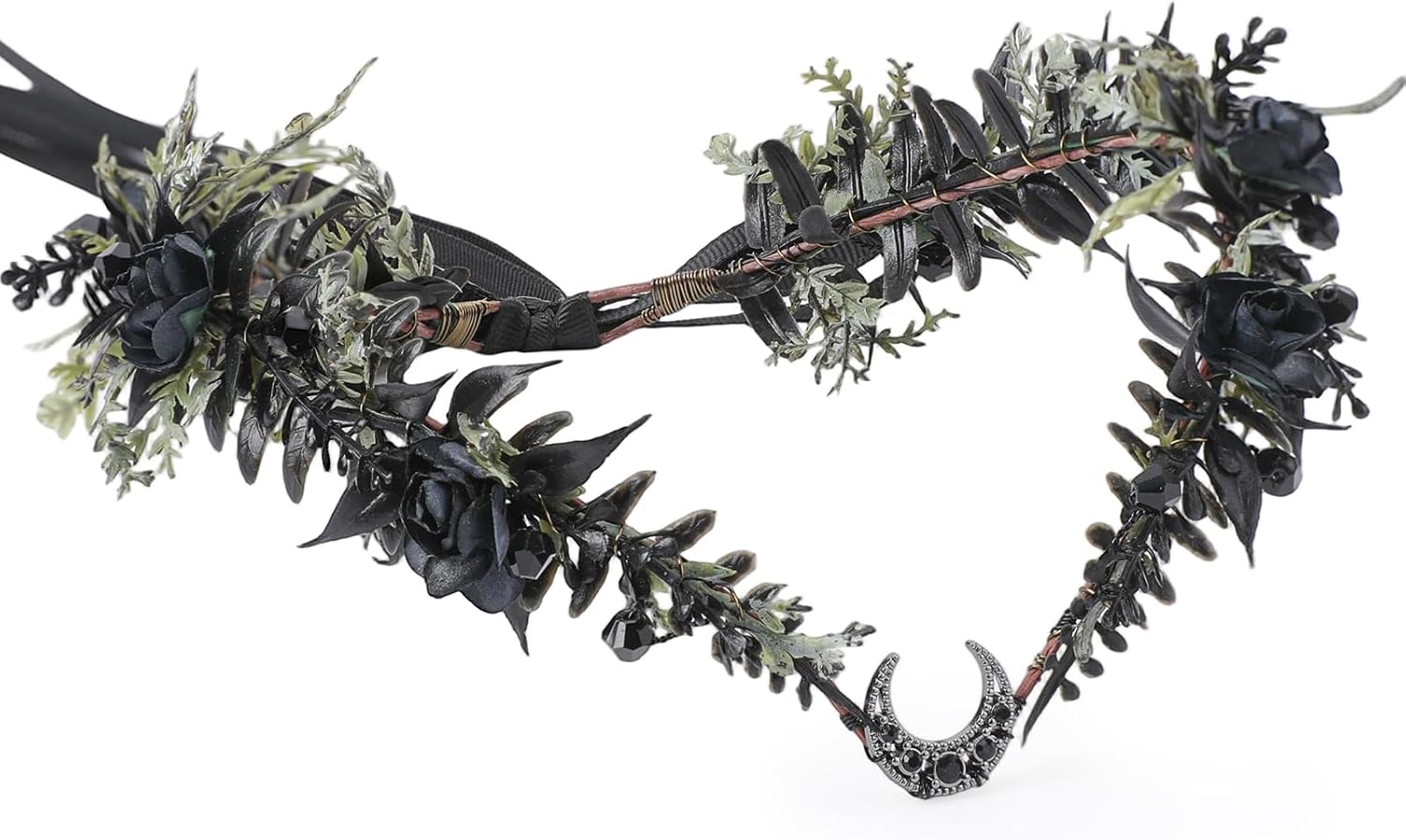 MOSTORY Gothic Black Flower Crown - Goth Floral Headpiece for Dark Fairy Accessories Women Halloween Cosplay Renaissance