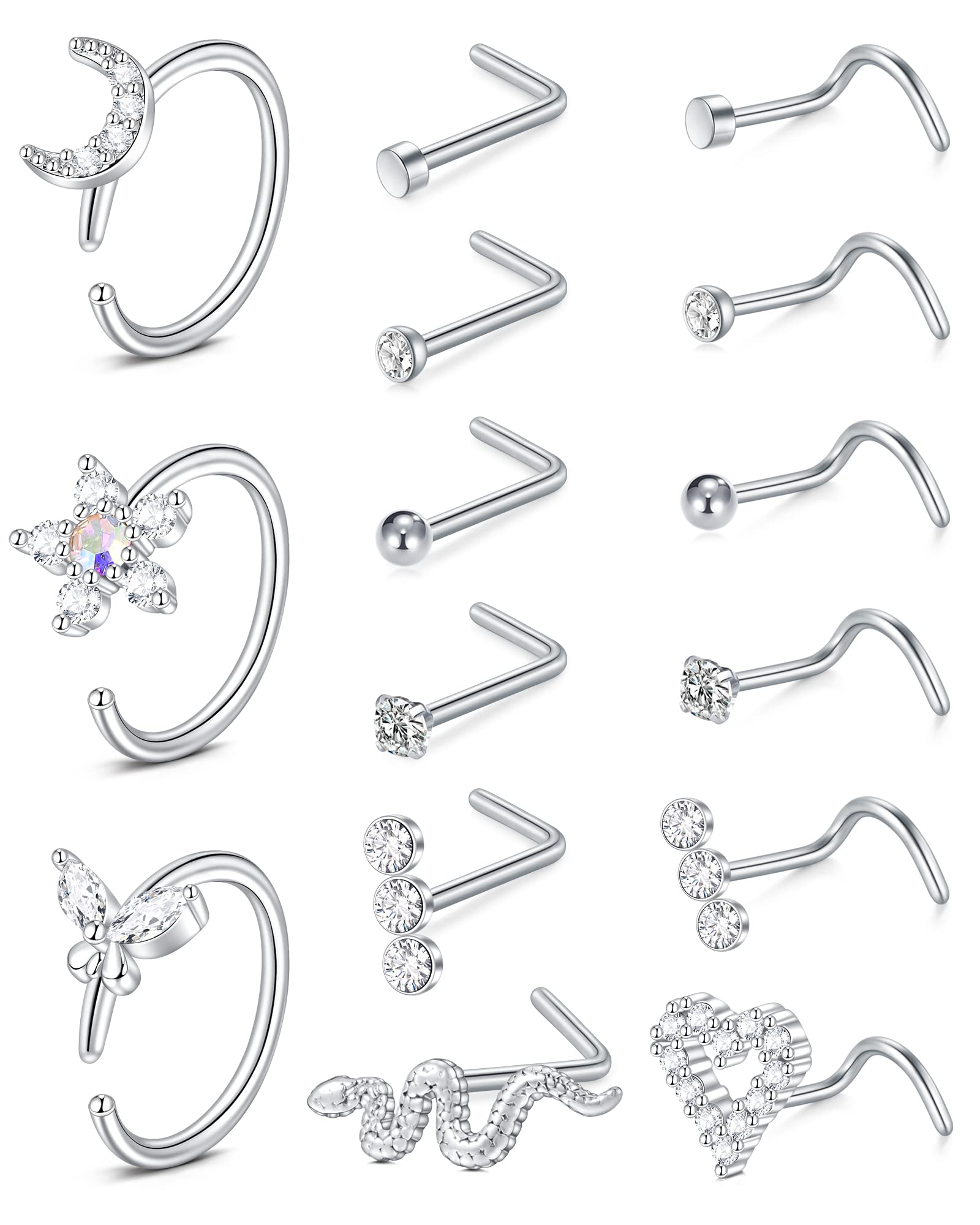 Mayhoop 18G Piercing Nariz Anillos Piercing de Nariz para Acero quirúrgico Piercing de Nariz Piercing de fosa Nasal Joyas para Hombres y Mujeres