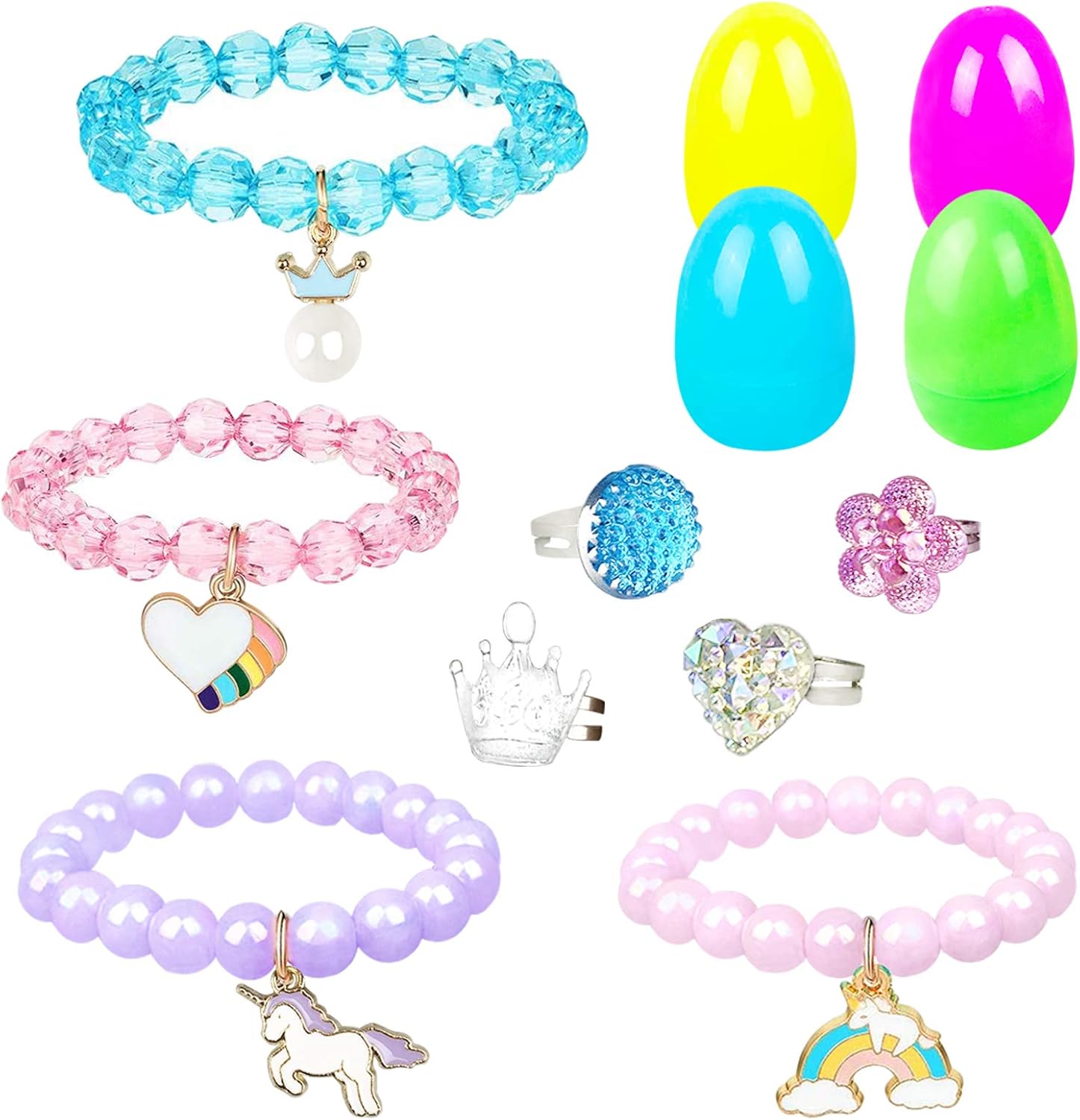 VLUSSO Party Favors in the Nature of Small Toys Easter Eggs Easter Basket Stuffers Fillers Filled 4 Pack Eggs with Colorful Bracelet Girls Inside Colorful Pre Plastic For Kids Gifts