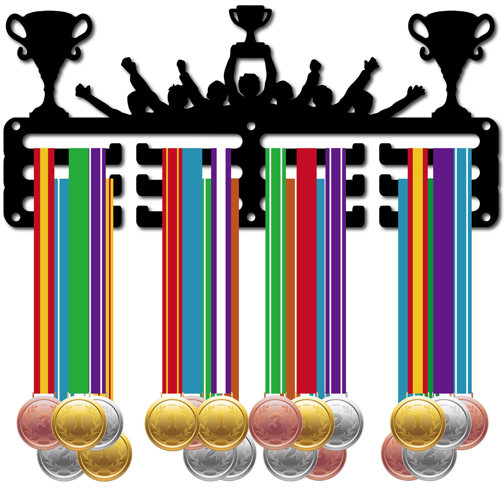 CREATCABIN Soporte para Medallas Fútbol,Colgadores Medallas,Estante Fútbol,Deportes,Premios Colgantes Metal,Hierro,Montaje Pequeño,Decoración,Premios para Mujeres,Pared,Hogar,Insignia,Negro,29x12.8cm — view 10